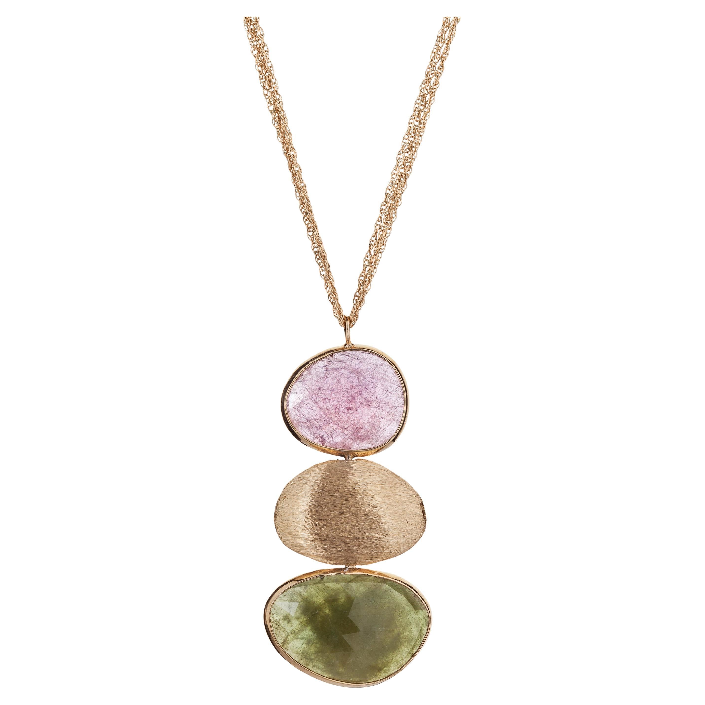 Yvel Rainbow Sapphire and Aquamarine Necklace with Gold Nuggets in 18K Yellow Go