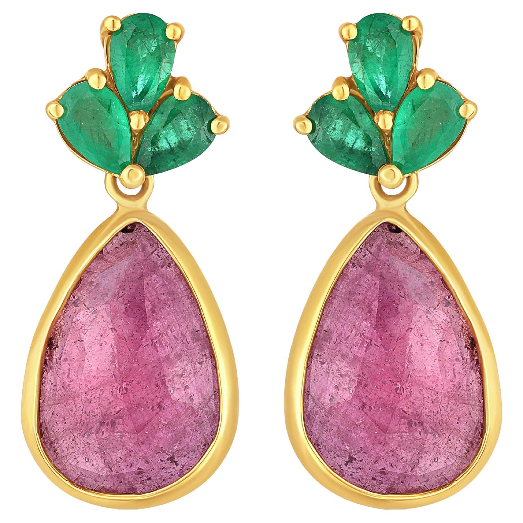 Yvel Rainbow Sapphire and Emerald Earrings in 18K Yellow Gold