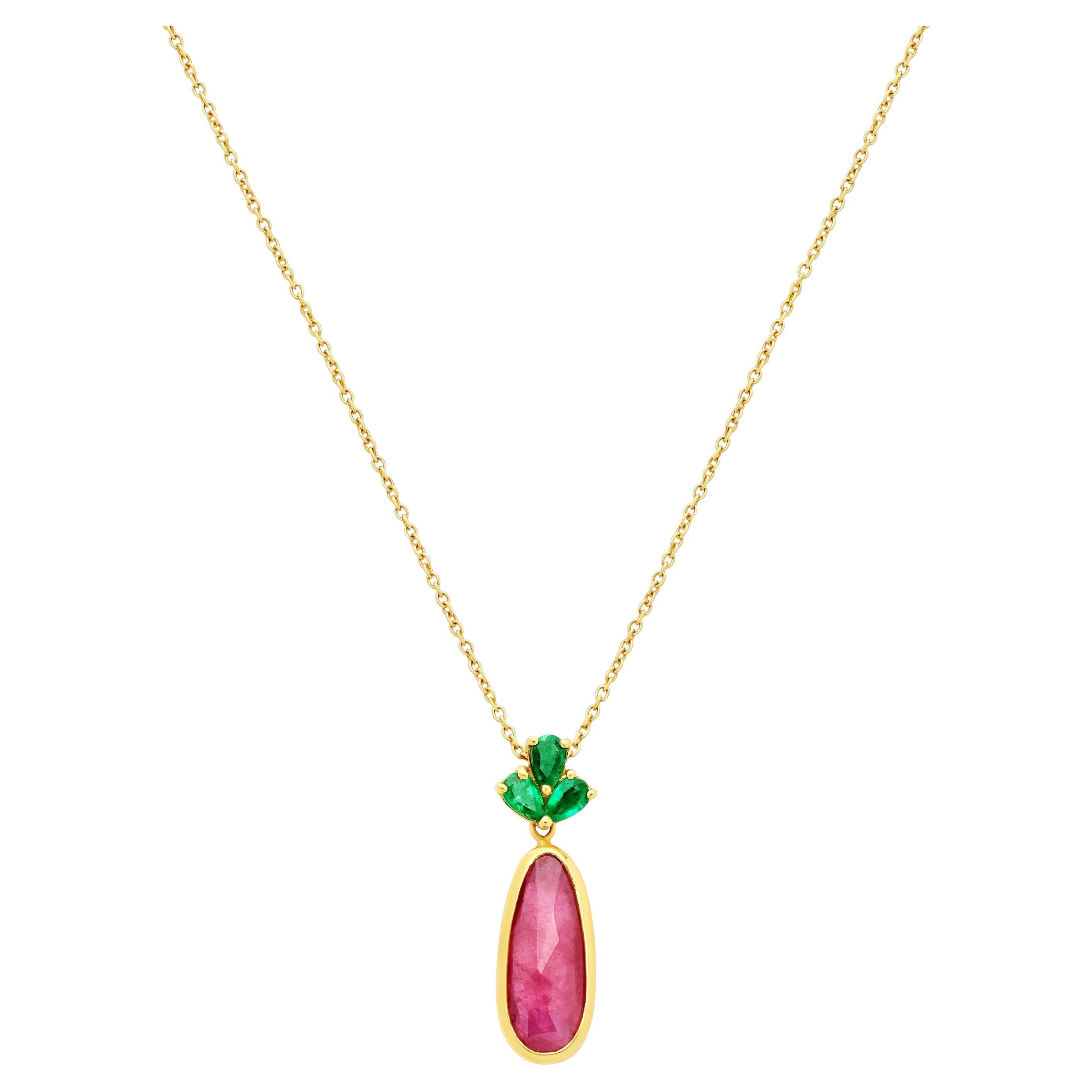 Yvel Rainbow Sapphire and Emerald Necklace in 18K Yellow Gold For Sale