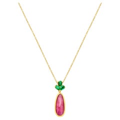 Yvel Rainbow Sapphire and Emerald Necklace in 18K Yellow Gold