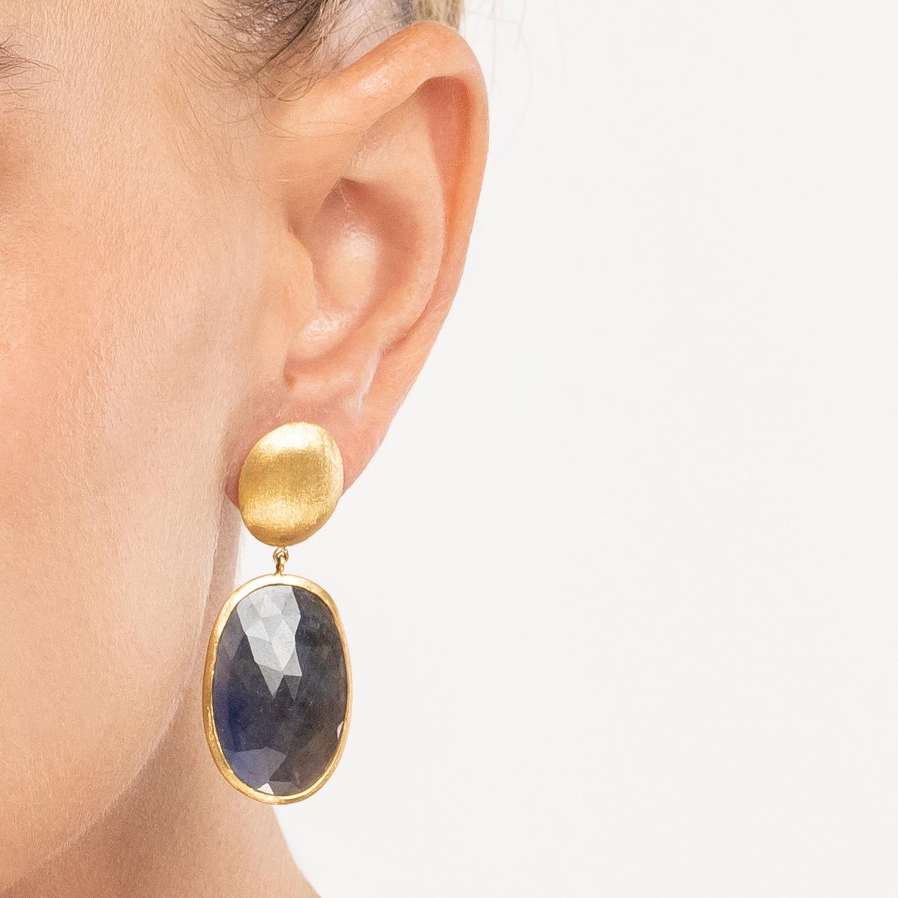 Asscher Cut Yvel Rainbow Sapphire Earrings in 18K Yellow Gold For Sale