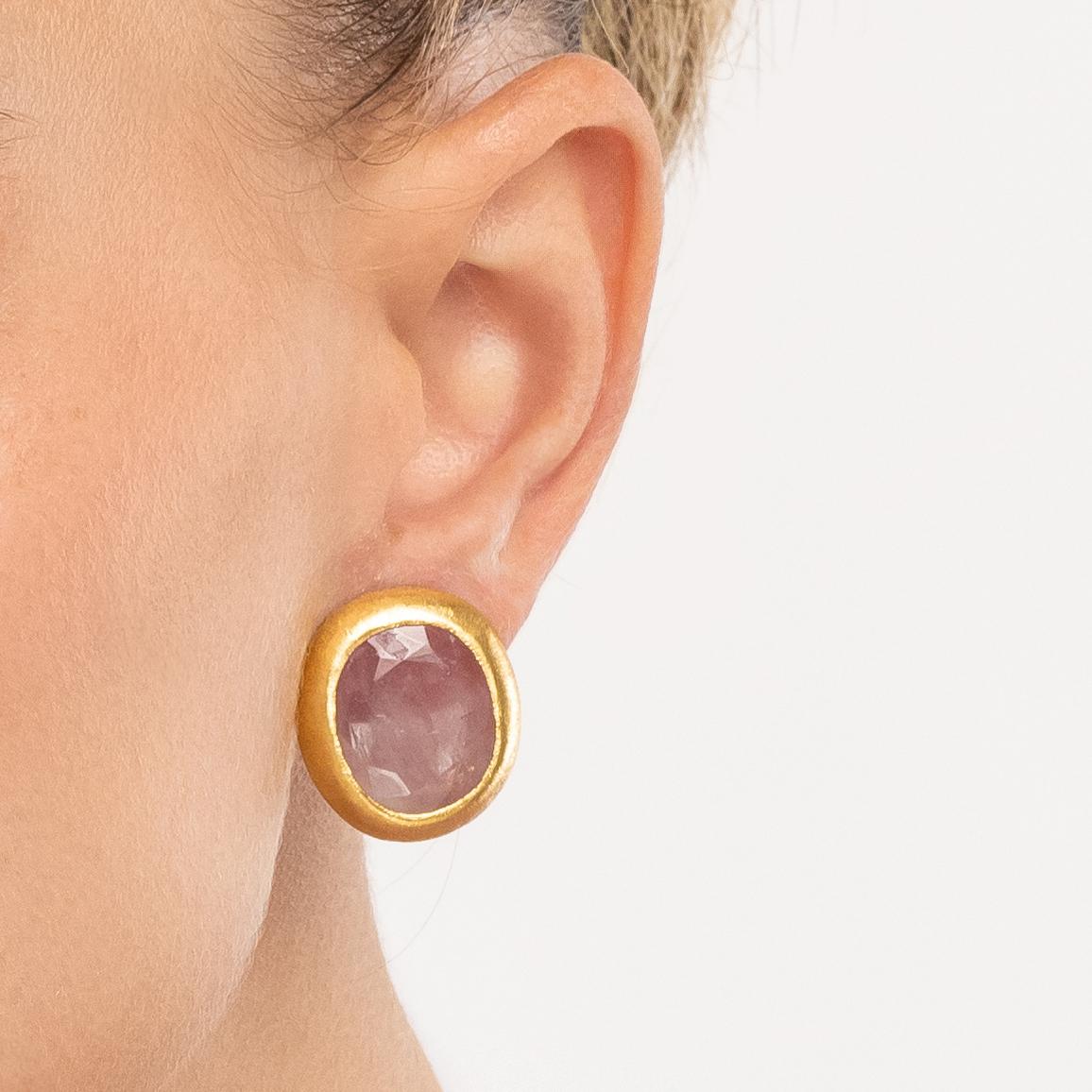 Cabochon Yvel Rainbow Sapphire Stud Earrings in 18K Yellow Gold For Sale