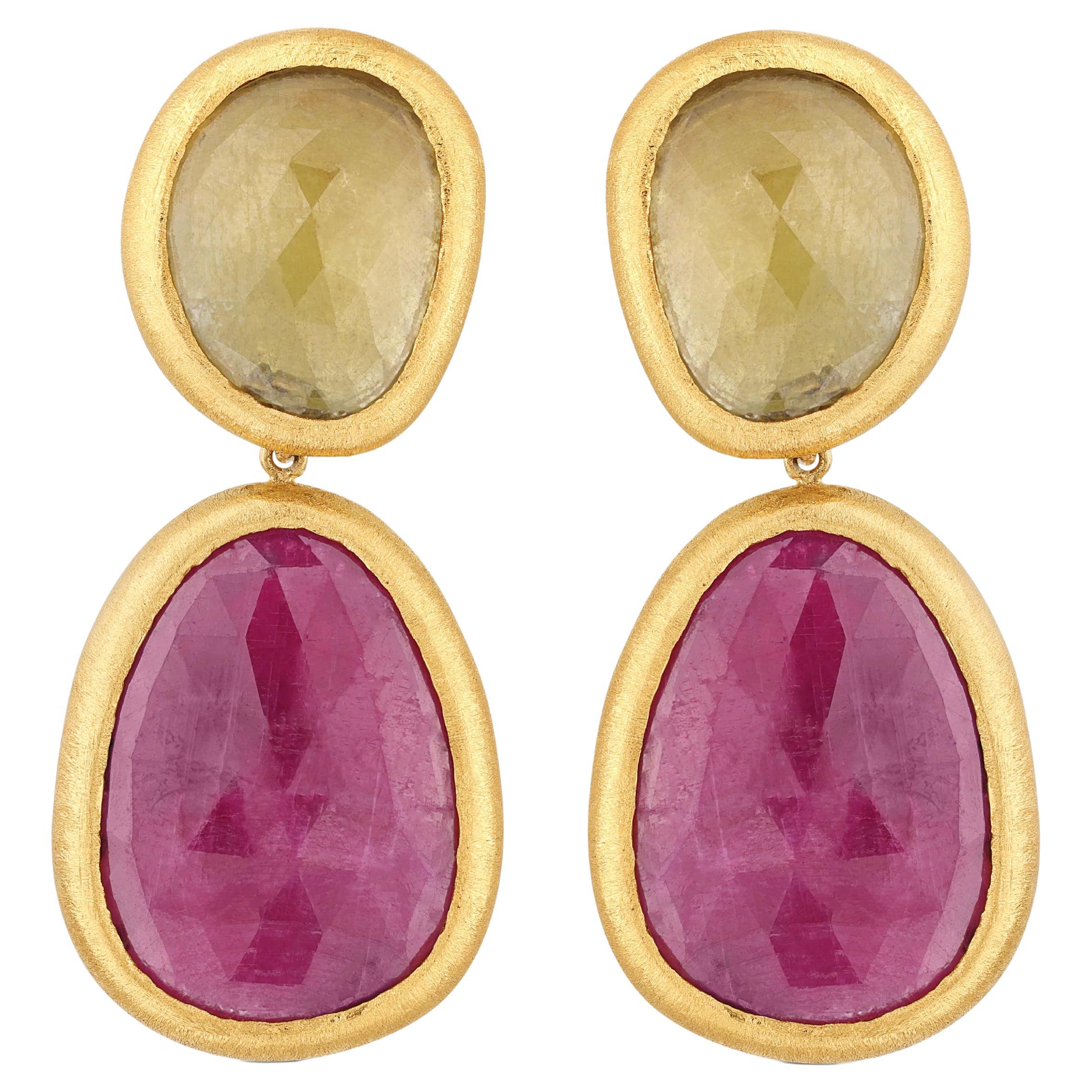 Yvel Rainbow Sapphire Teardrop Earrings in 18K Yellow Gold For Sale