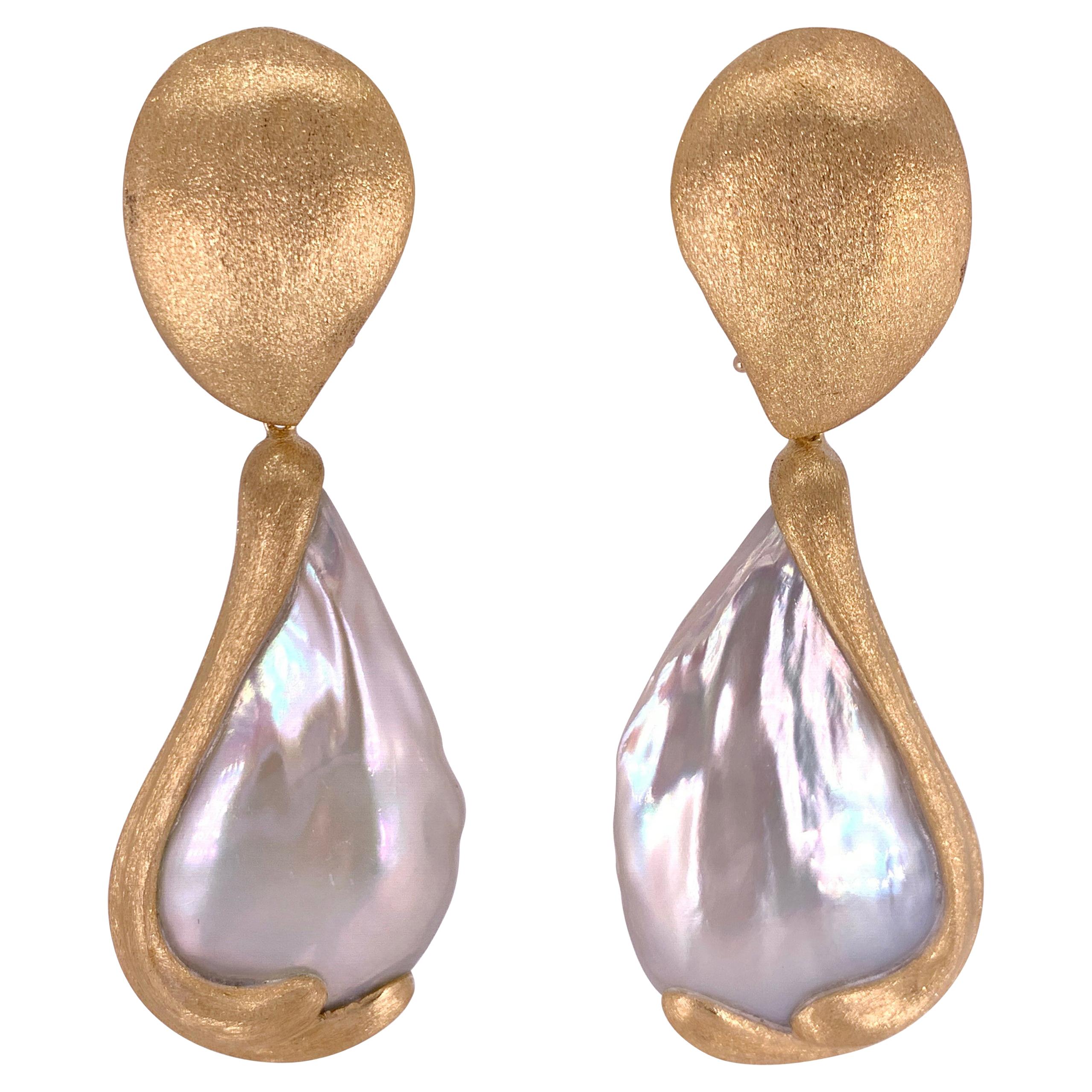 Yvel Satin Sea Baroque Pearl Earrings For Sale