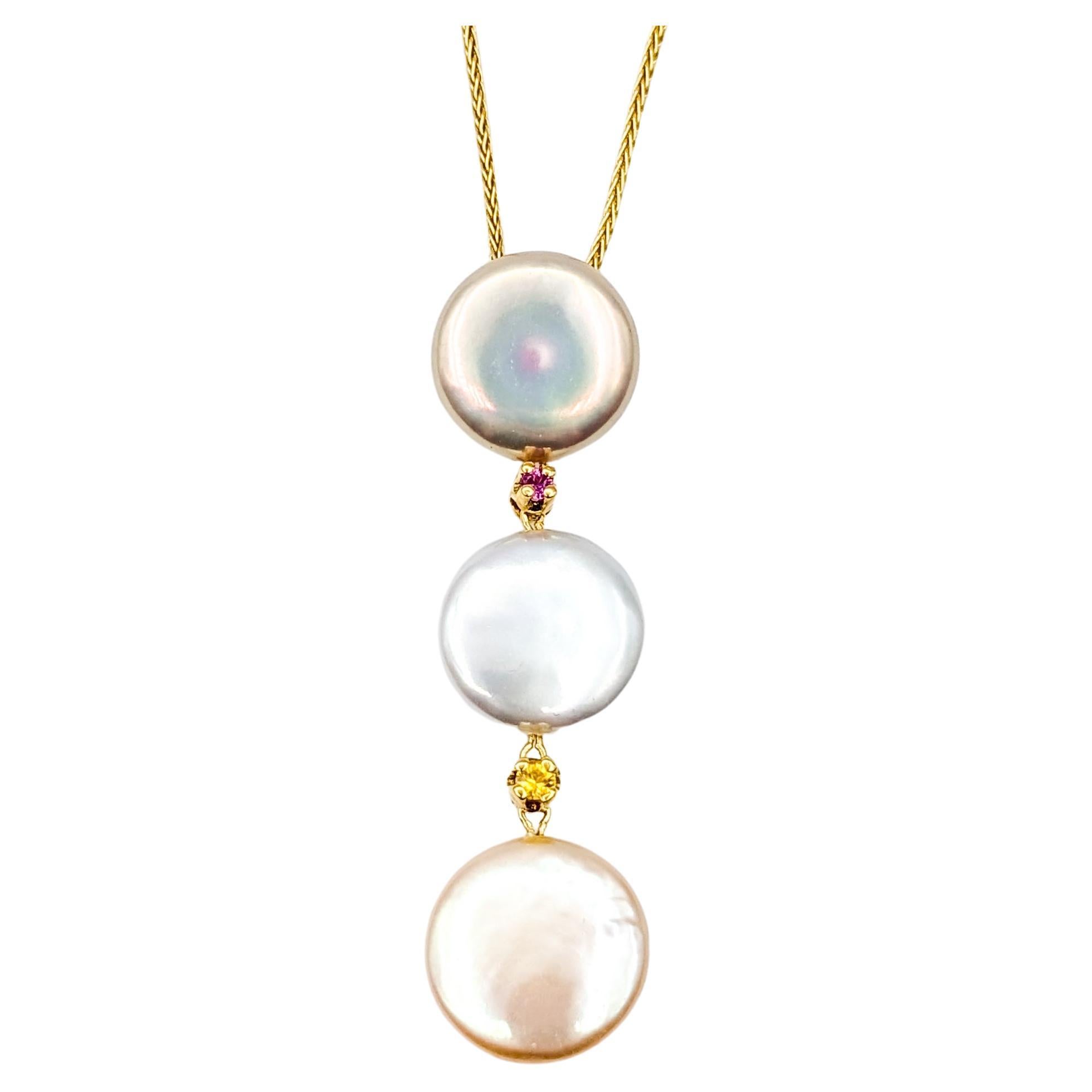 Yvel South Sea Button Pearl Pendant in Yellow Gold For Sale