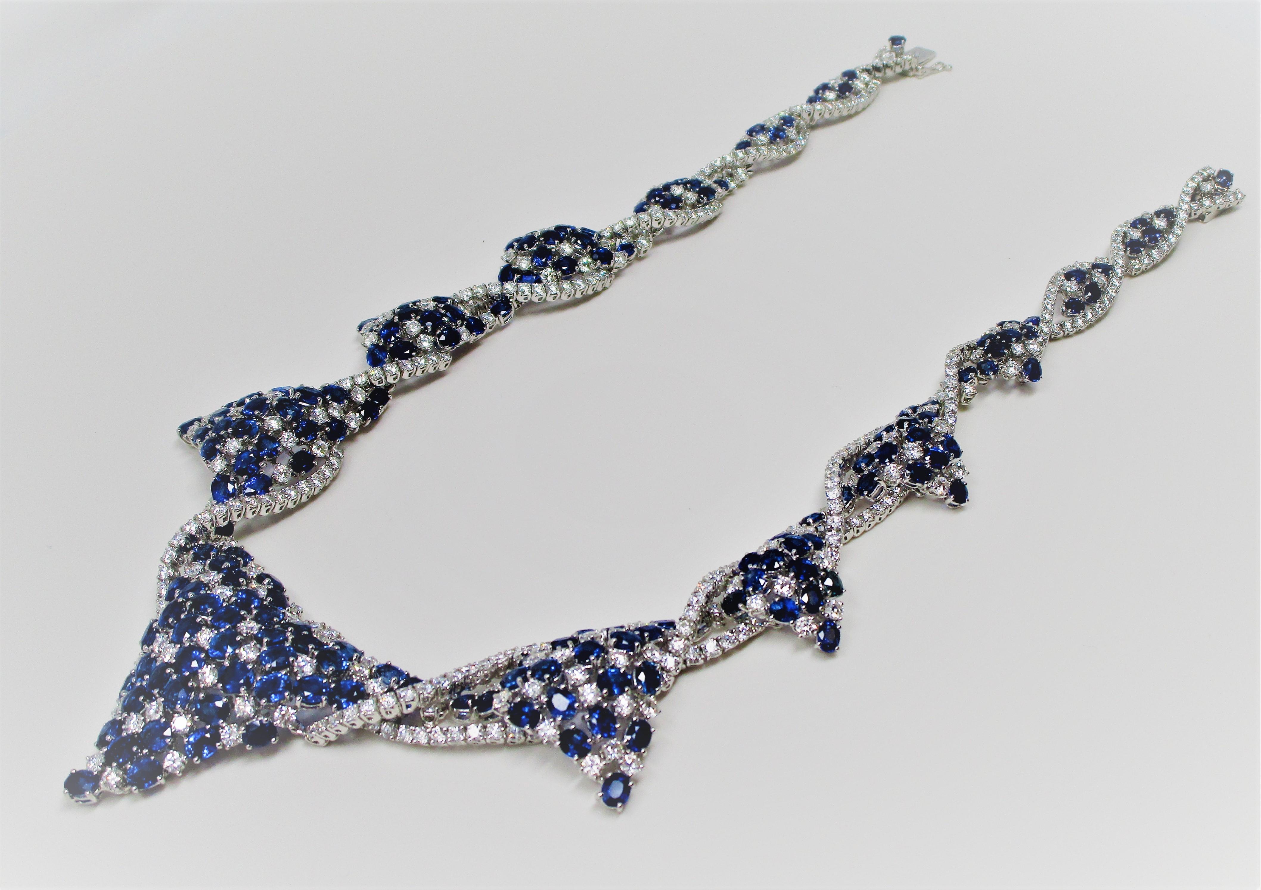 Yvel White Gold 28.48 Carat Diamond 69.65 Carat Blue Sapphire Necklace For Sale 3