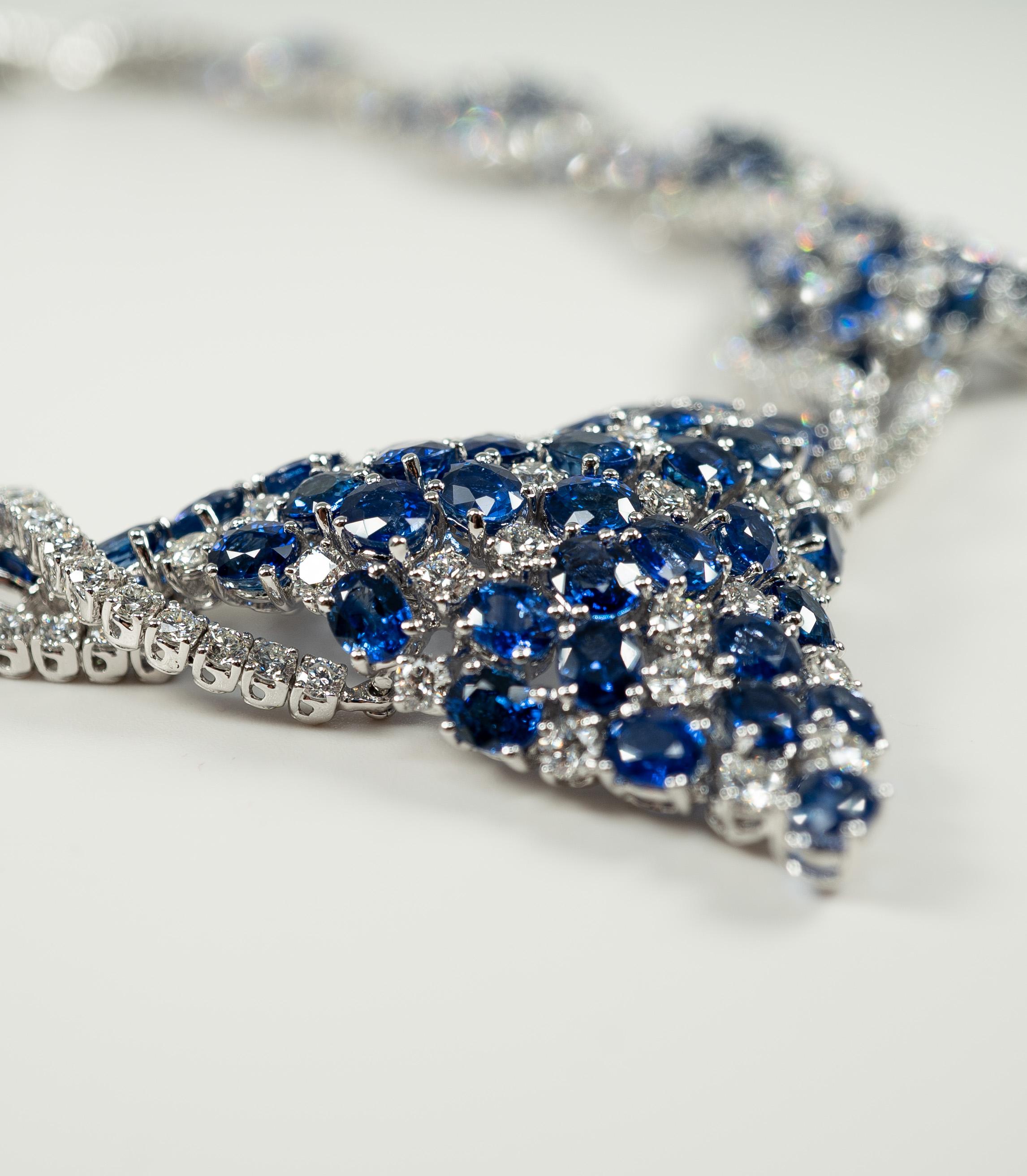 Yvel White Gold 28.48 Carat Diamond 69.65 Carat Blue Sapphire Necklace For Sale 4