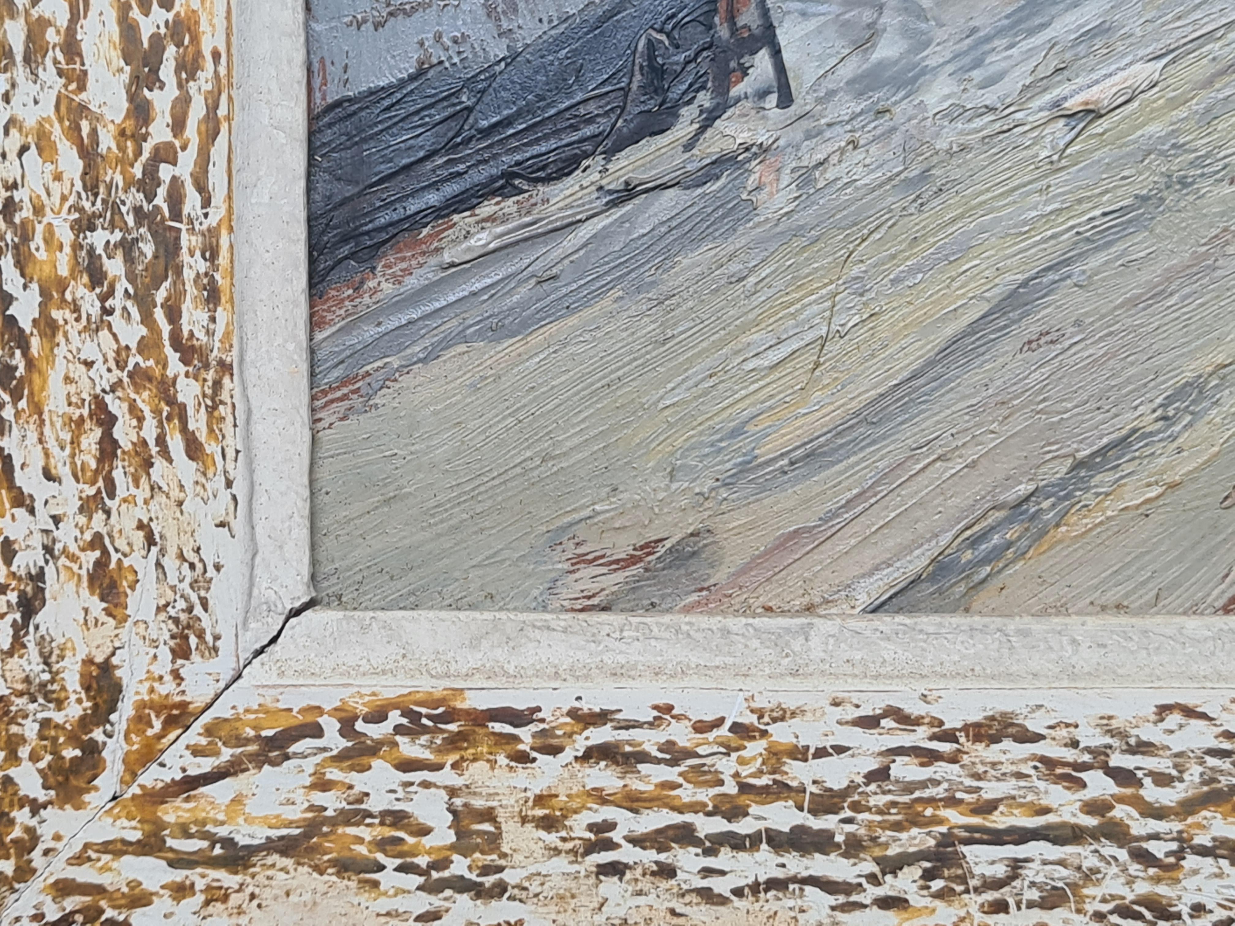 Postimpressionistische Meeresdorf-Landschaft, Das Leuchtturm. Öl auf Karton. im Angebot 6