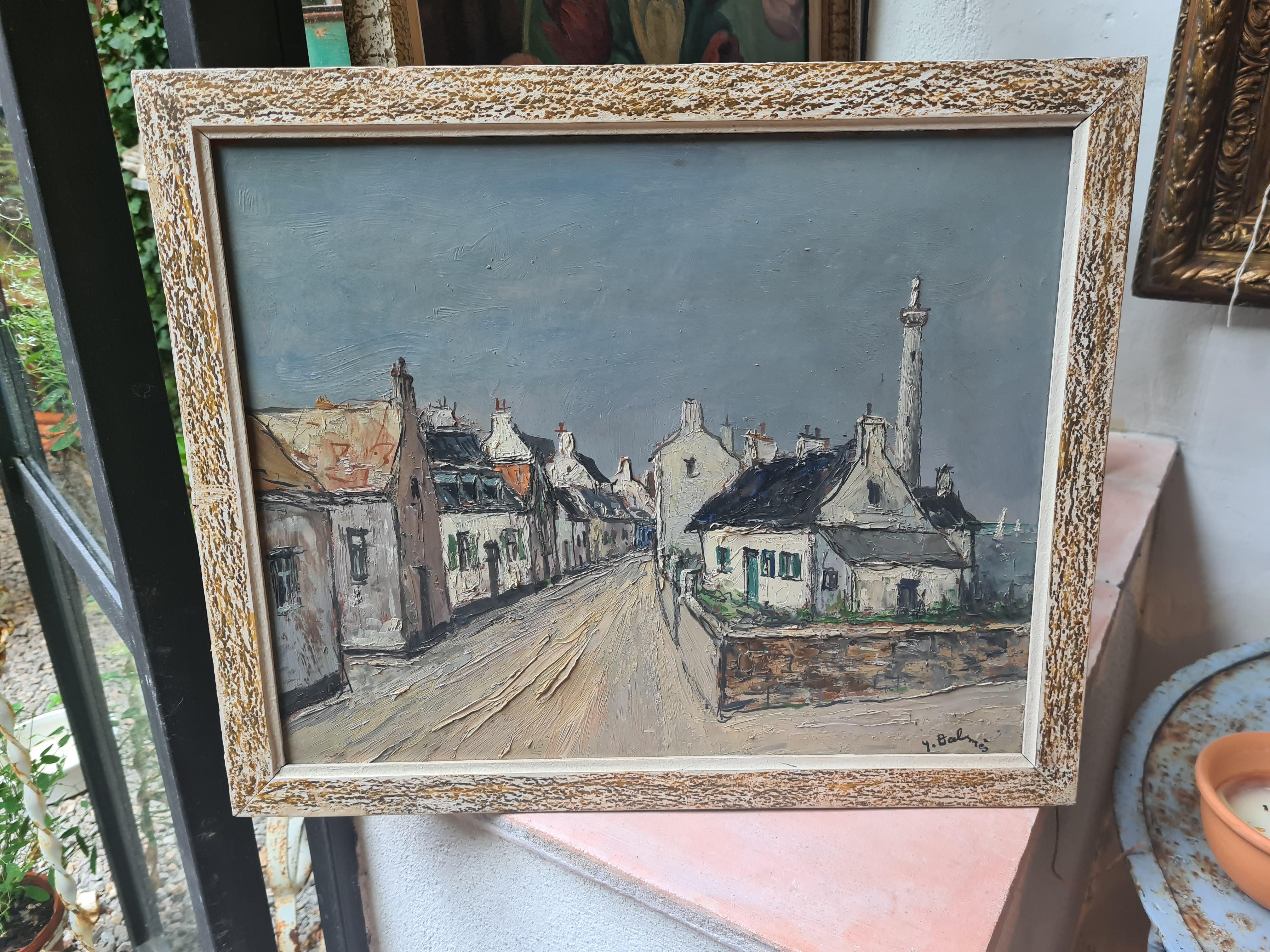 Postimpressionistische Meeresdorf-Landschaft, Das Leuchtturm. Öl auf Karton. im Angebot 7