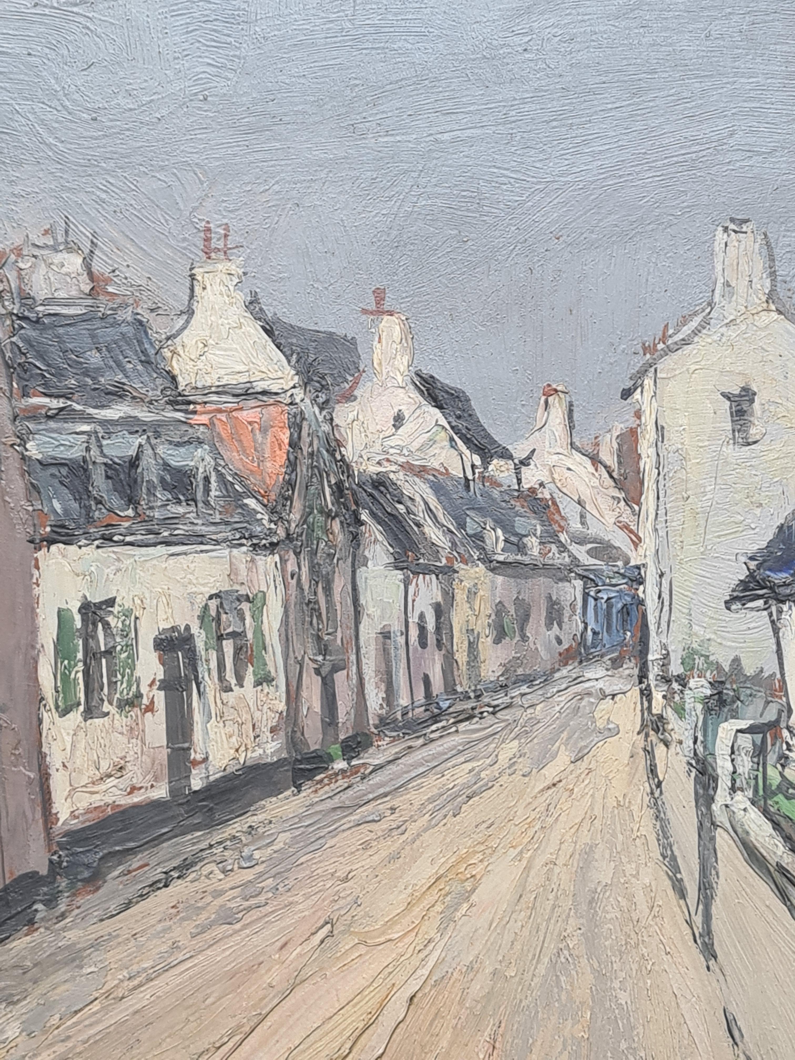 Postimpressionistische Meeresdorf-Landschaft, Das Leuchtturm. Öl auf Karton. im Angebot 1