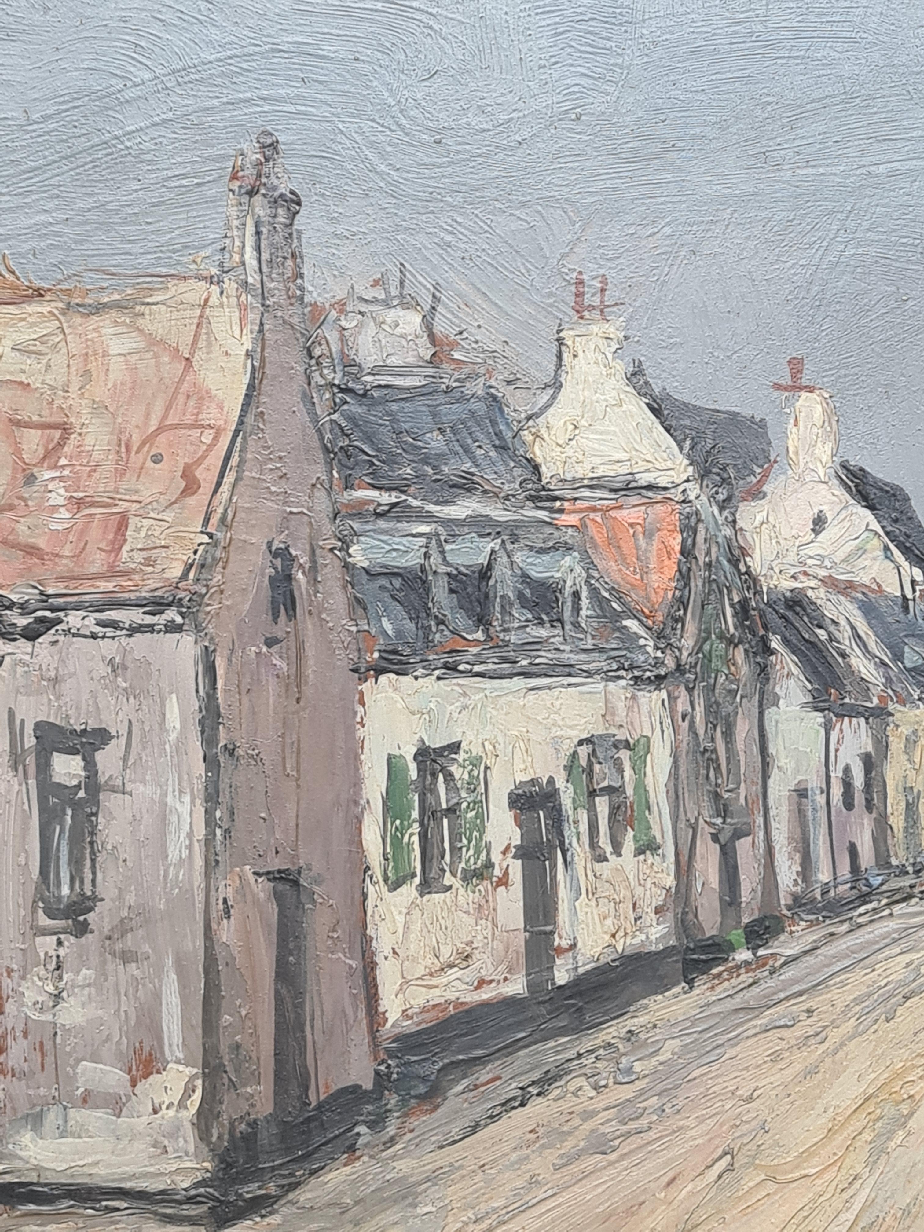 Postimpressionistische Meeresdorf-Landschaft, Das Leuchtturm. Öl auf Karton. im Angebot 2