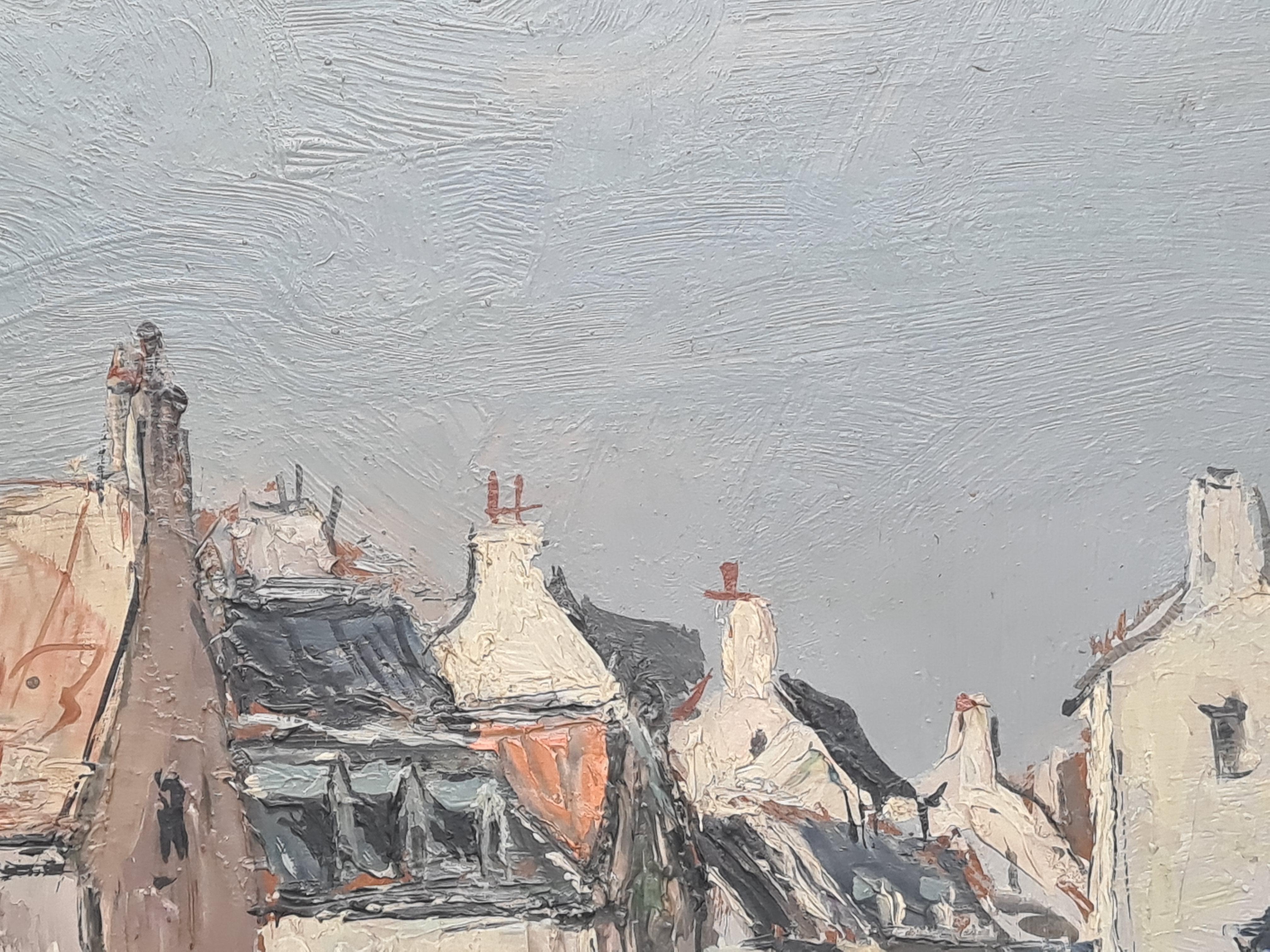 Postimpressionistische Meeresdorf-Landschaft, Das Leuchtturm. Öl auf Karton. im Angebot 3