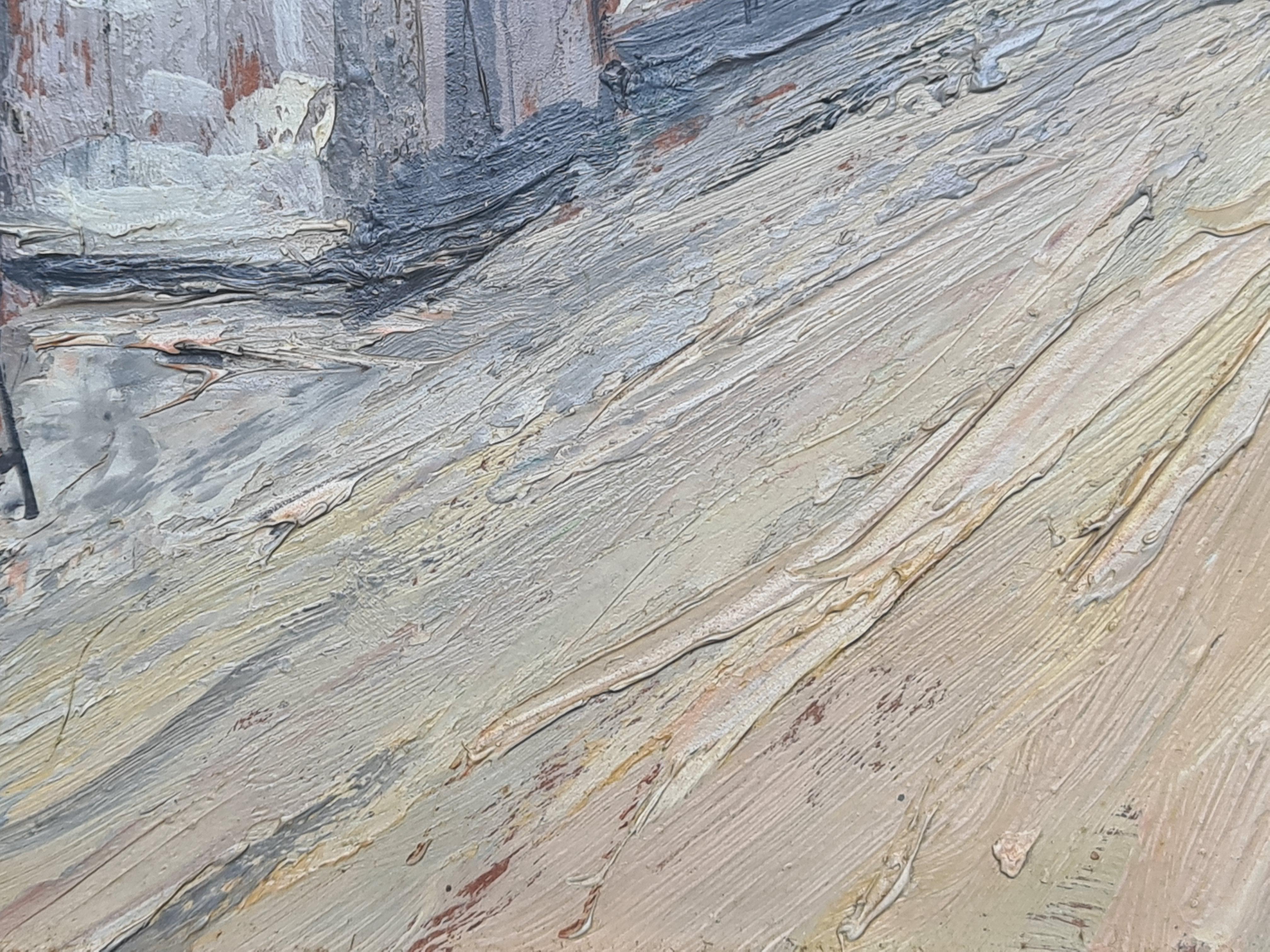 Postimpressionistische Meeresdorf-Landschaft, Das Leuchtturm. Öl auf Karton. im Angebot 4