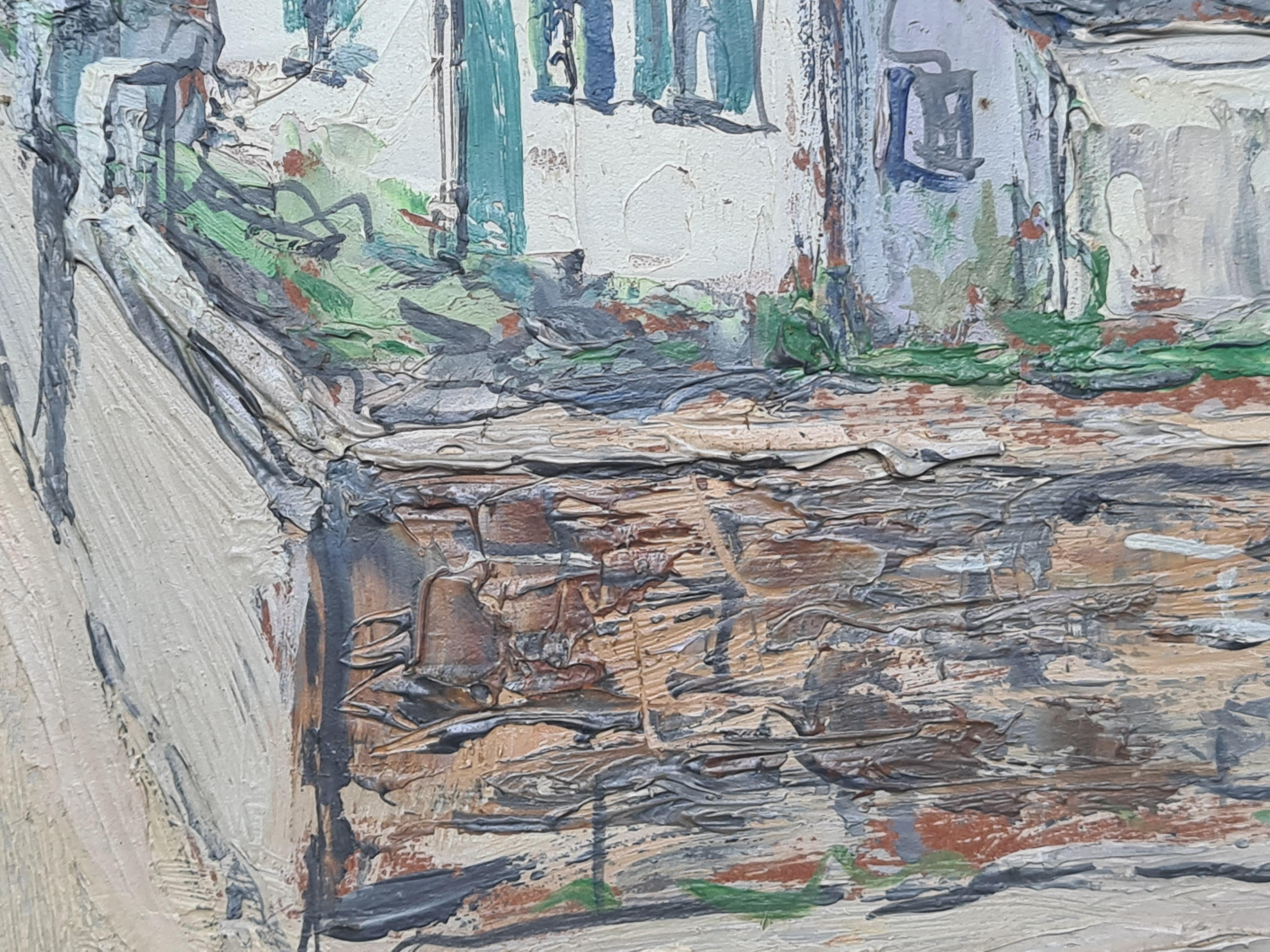 Postimpressionistische Meeresdorf-Landschaft, Das Leuchtturm. Öl auf Karton. im Angebot 5