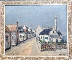 Post Impressionist Marine Village Landscape, The Lighthouse. Oil on Board.