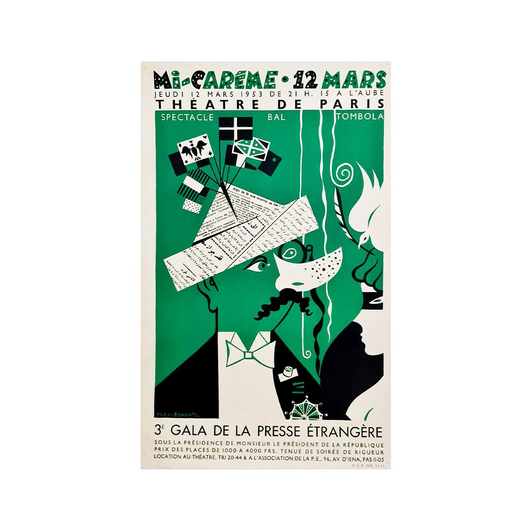 Original poster by Yves Bonnat 3rd Foreign Press Gala - Mi-Carême For Sale 1