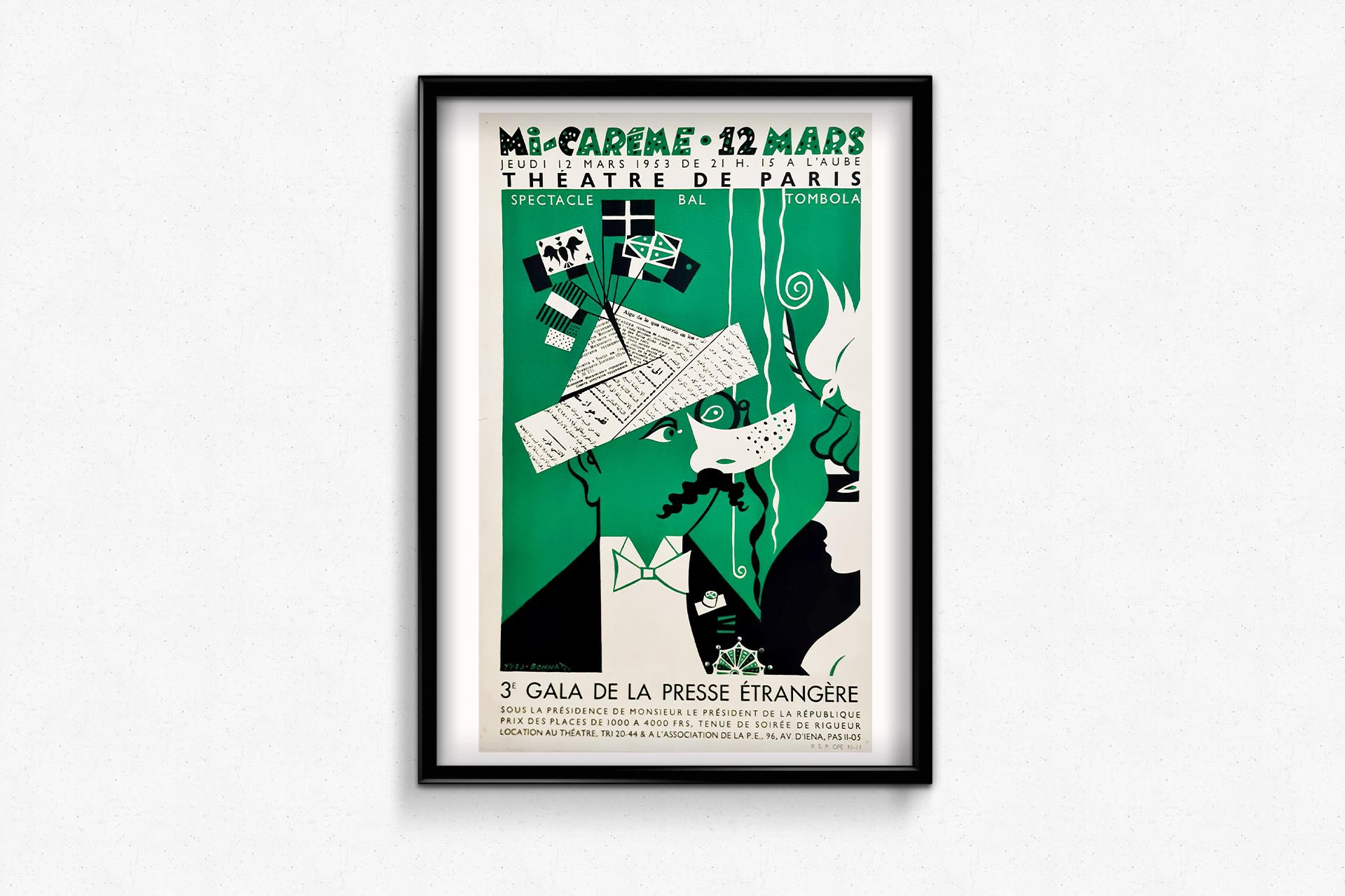 Original poster by Yves Bonnat 3rd Foreign Press Gala - Mi-Carême For Sale 2