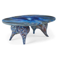 Grande table sculptée Jardin Alpestre alpin peinte Yves Boucard