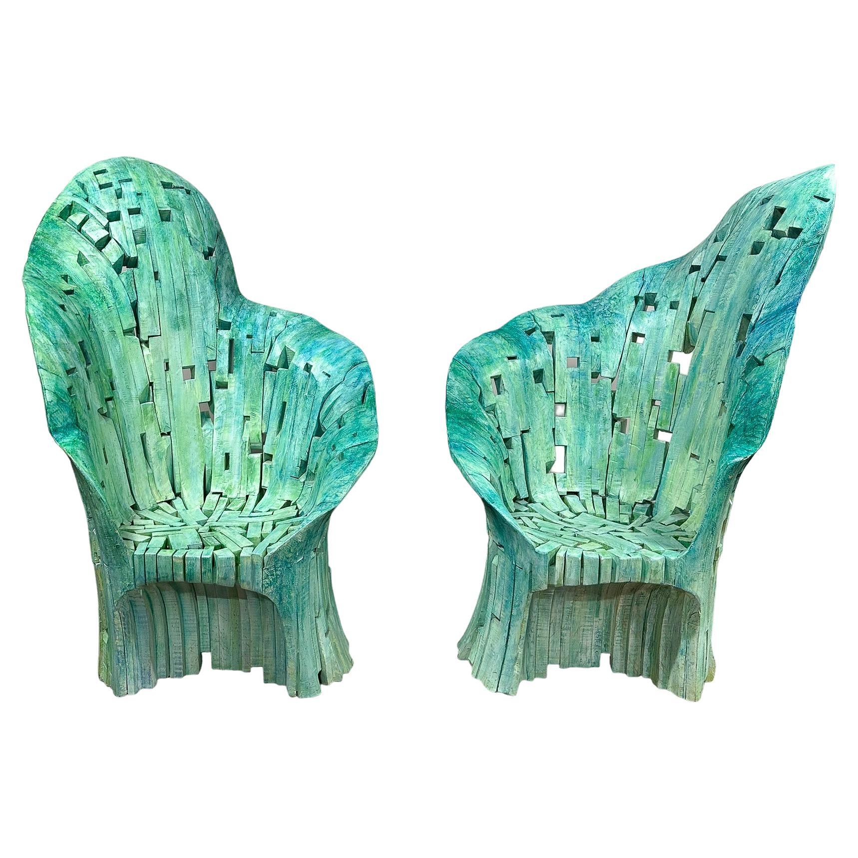 Yves Boucard Pair of Manu and Elle High Back Modern Whimsical Chairs, Swiss For Sale