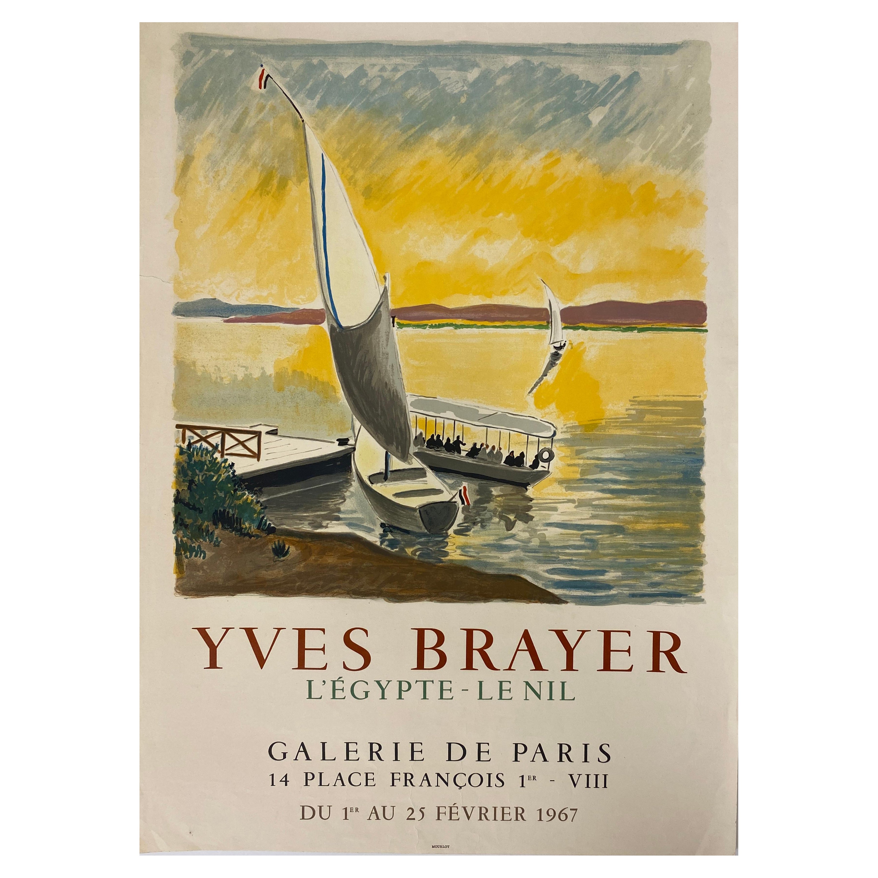 Yves Brayer Póster Original de Exposición de Arte Egipto y el Nilo, Mourlot Póster de Arte en venta