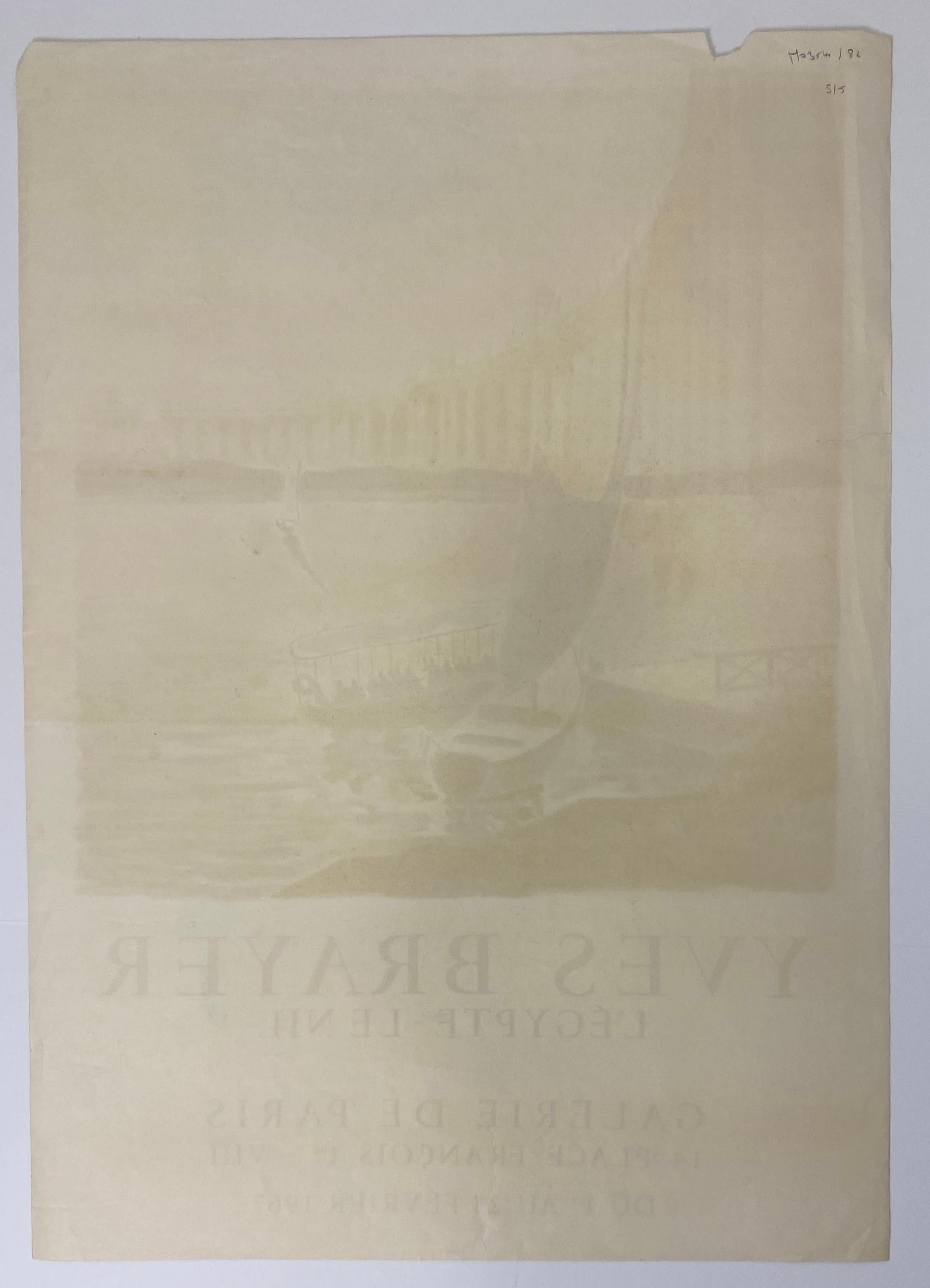 Mid-Century moderno Poster originale di Yves Brayer per la Galerie de Paris Egitto e Nilo in vendita