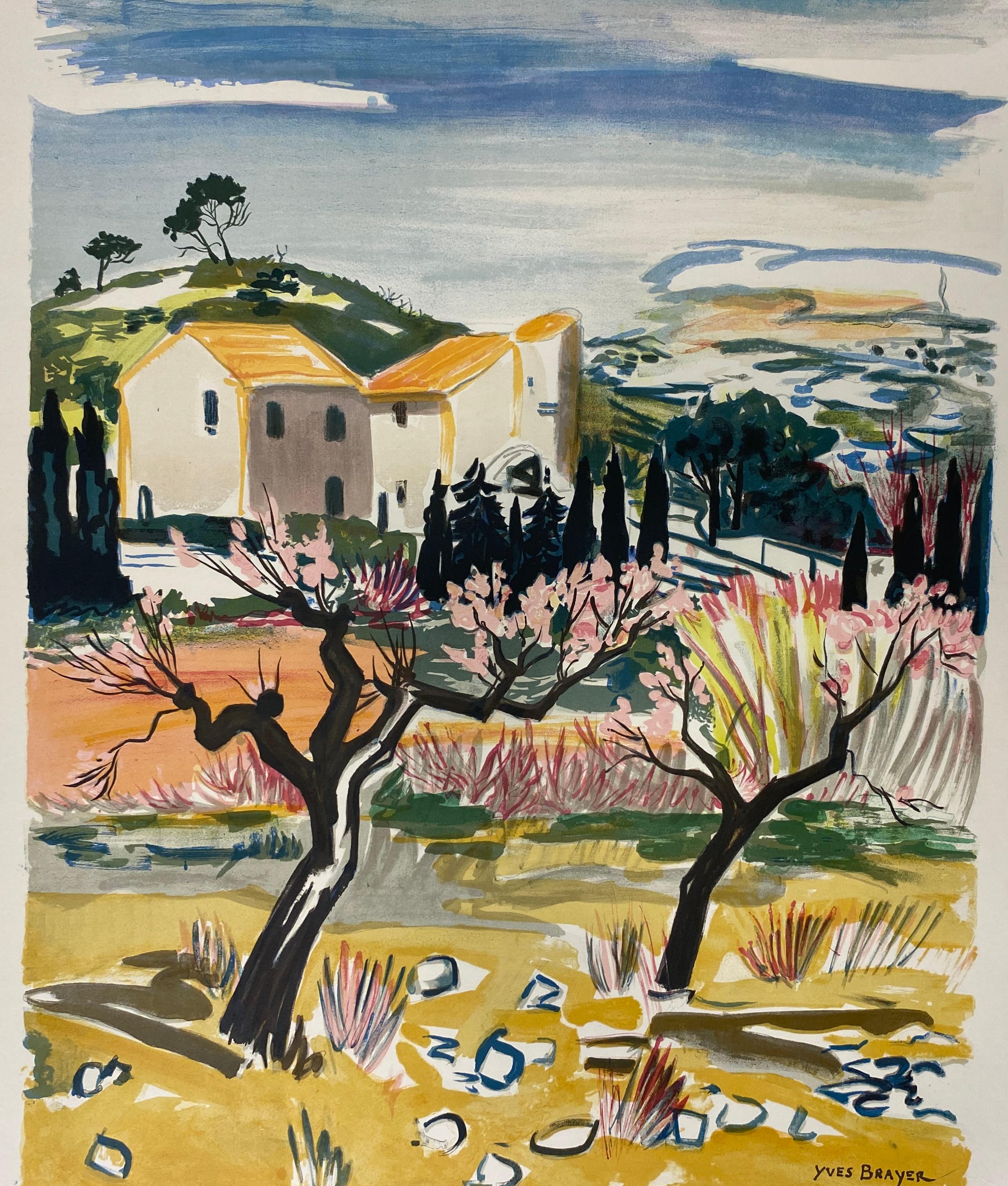Cartel original en color de Yves Brayer que representa las Colinas de Provenza Provincial francés en venta