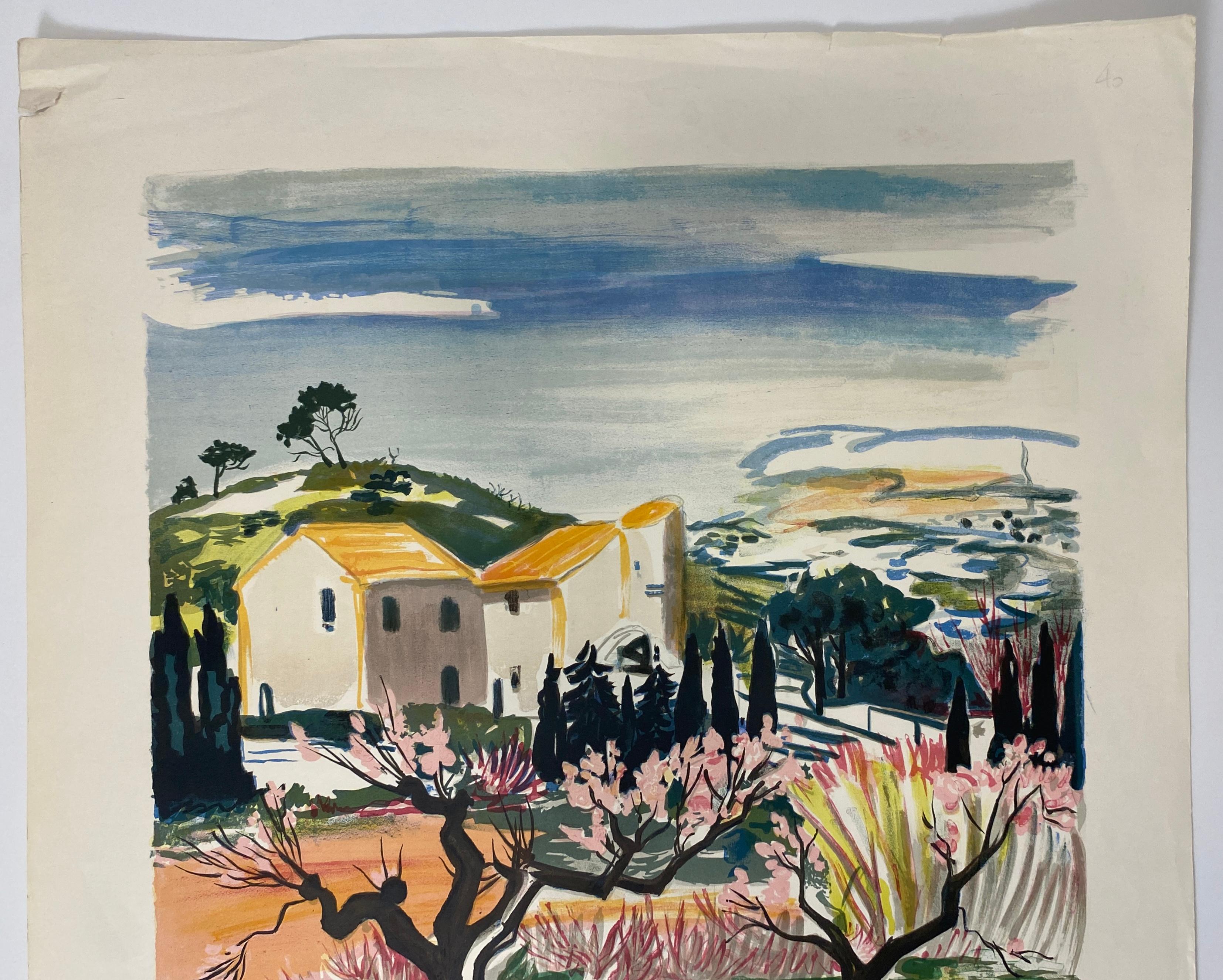 Cartel original en color de Yves Brayer que representa las Colinas de Provenza en Bueno estado para la venta en Miami, FL