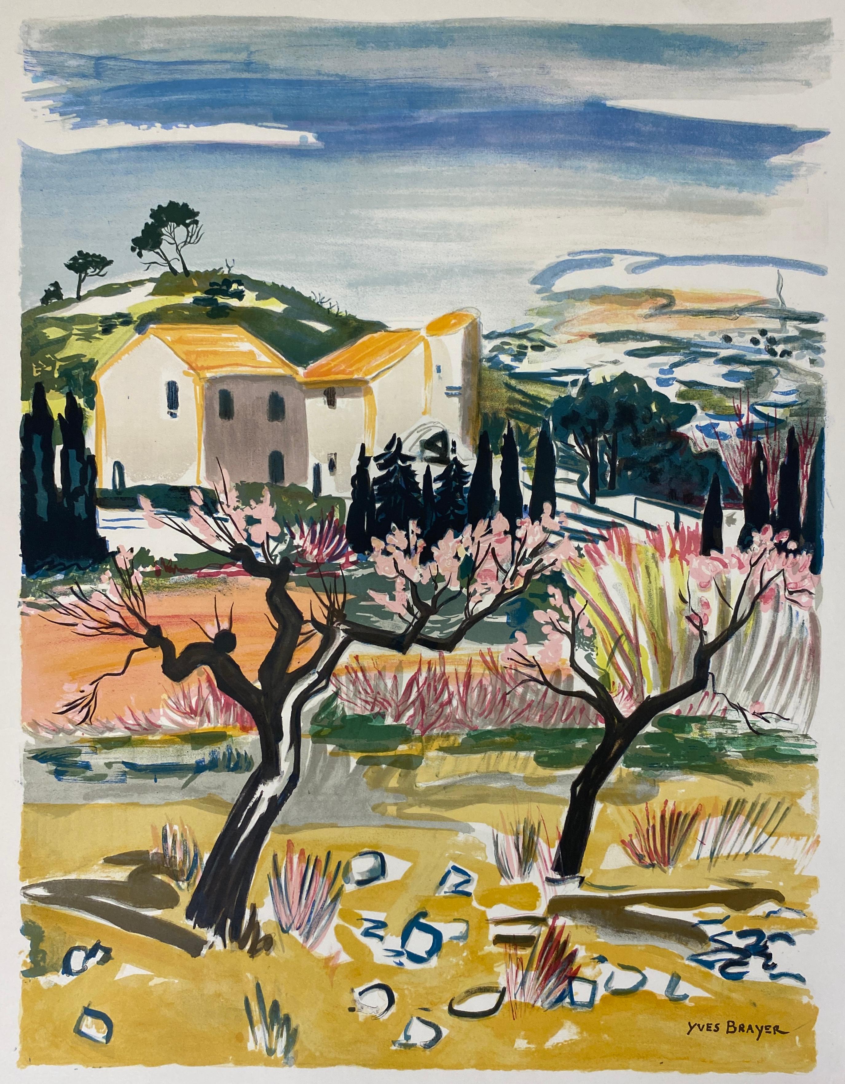 Cartel original en color de Yves Brayer que representa las Colinas de Provenza Papel en venta