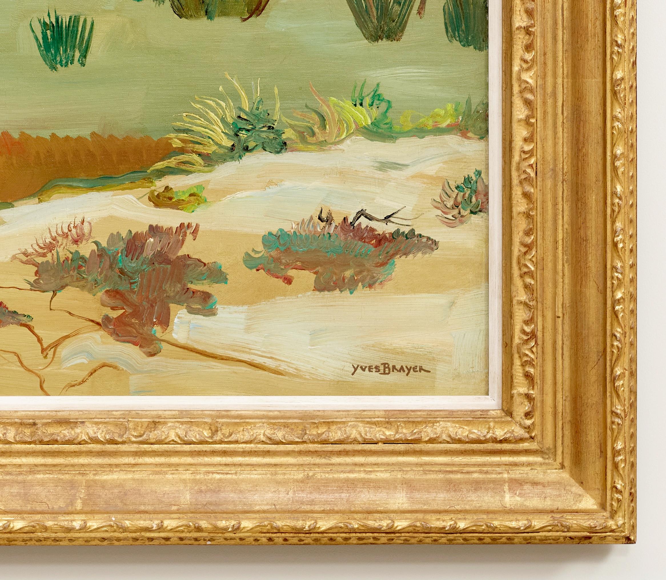 Champs Verts Green & Yellow Landscape Painting for France, Fields, Horse & Rider im Angebot 2