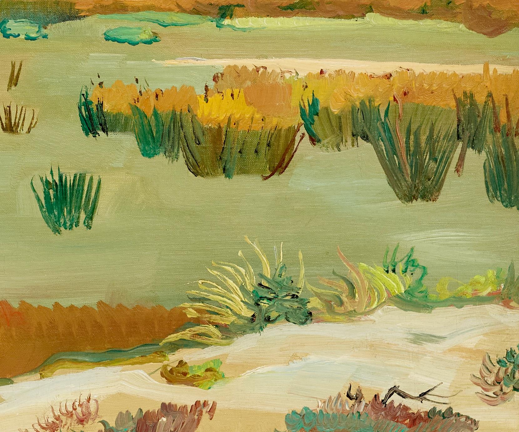 Champs Verts Green & Yellow Landscape Painting for France, Fields, Horse & Rider im Angebot 5