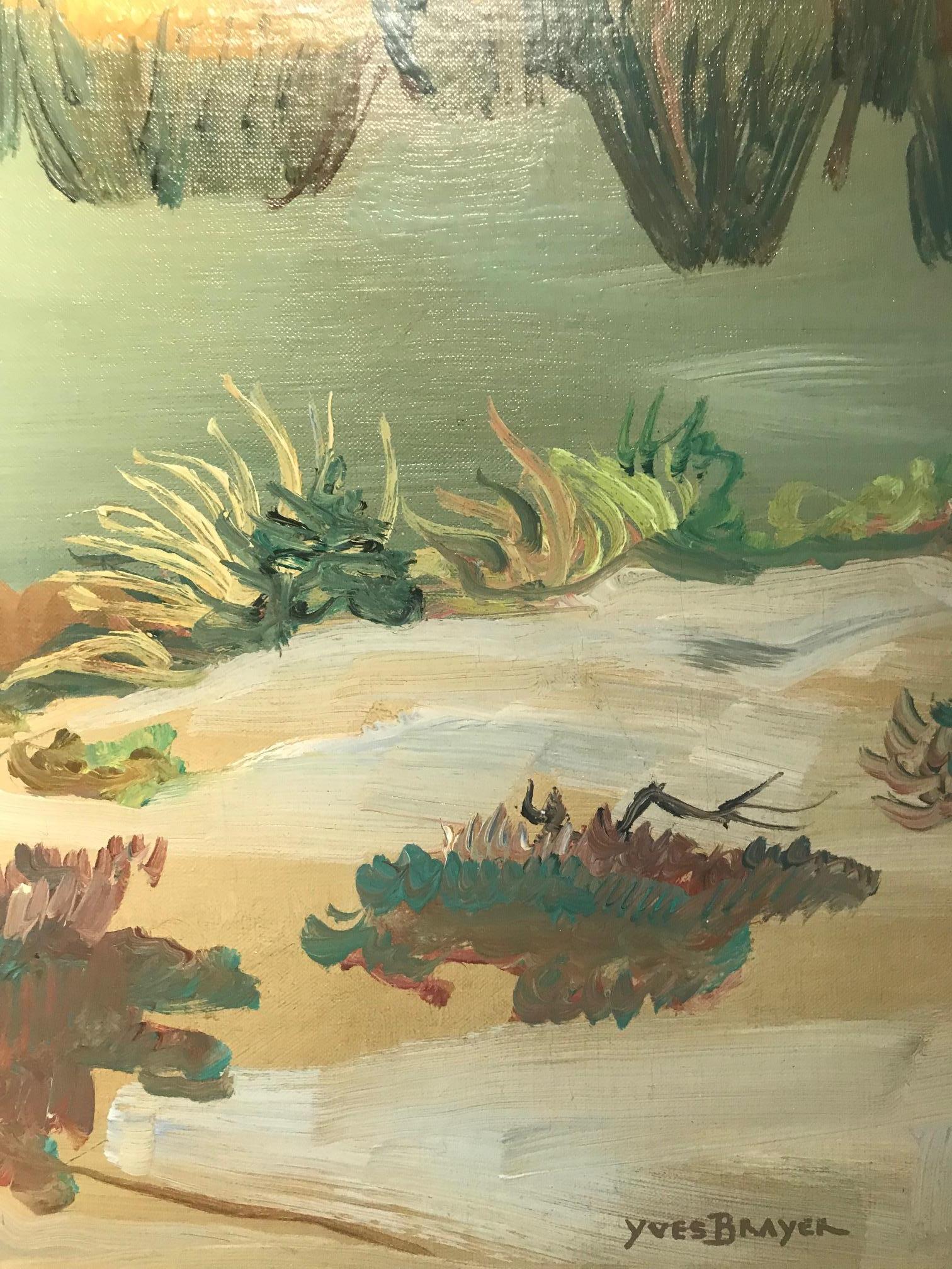 French Impressionist Landscape Painting with Horses 'Champs Vert', green, yellow For Sale 3