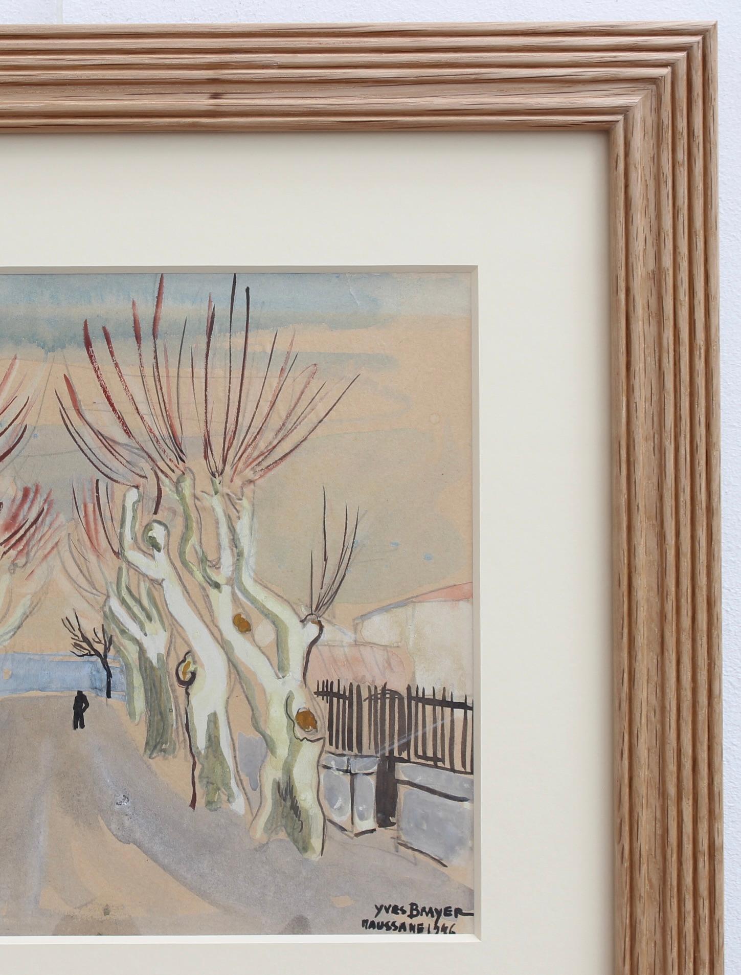 Row of Plane Trees In Winter - Maussane-les-Alpilles - Expressionist Painting by Yves Brayer