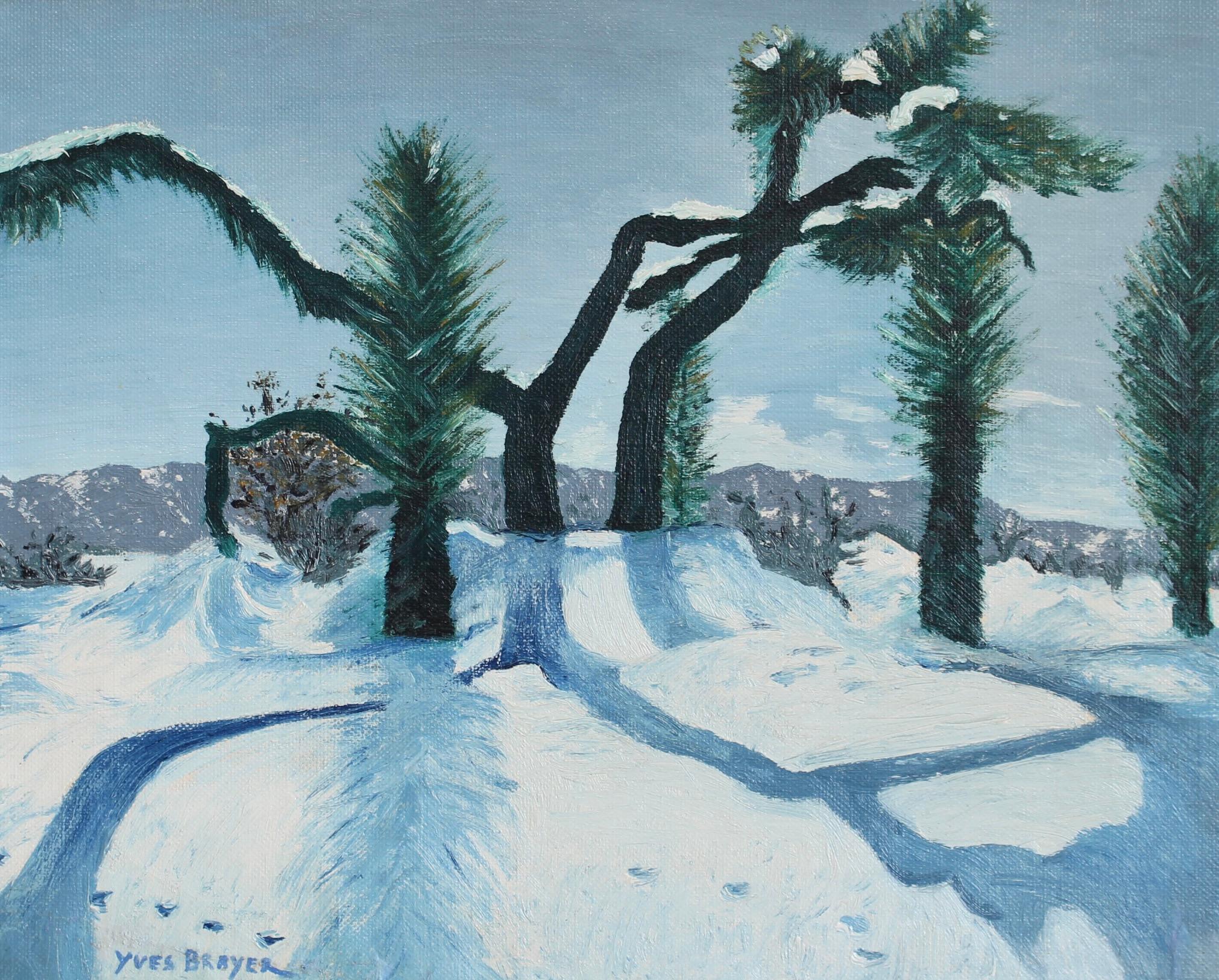 Snow in Provence - Modern Painting by Yves Brayer