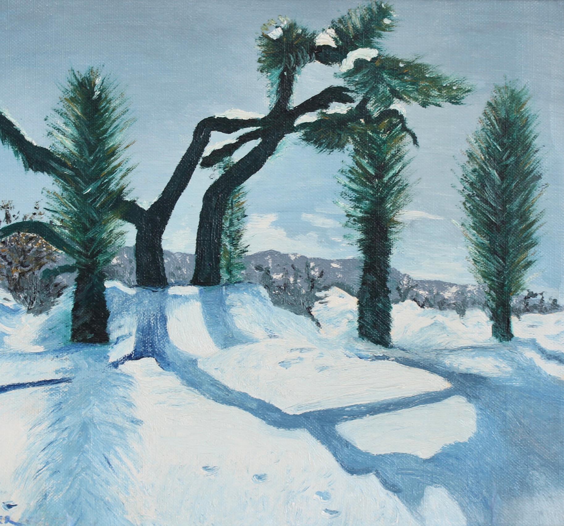 Snow in Provence - Gray Figurative Painting by Yves Brayer