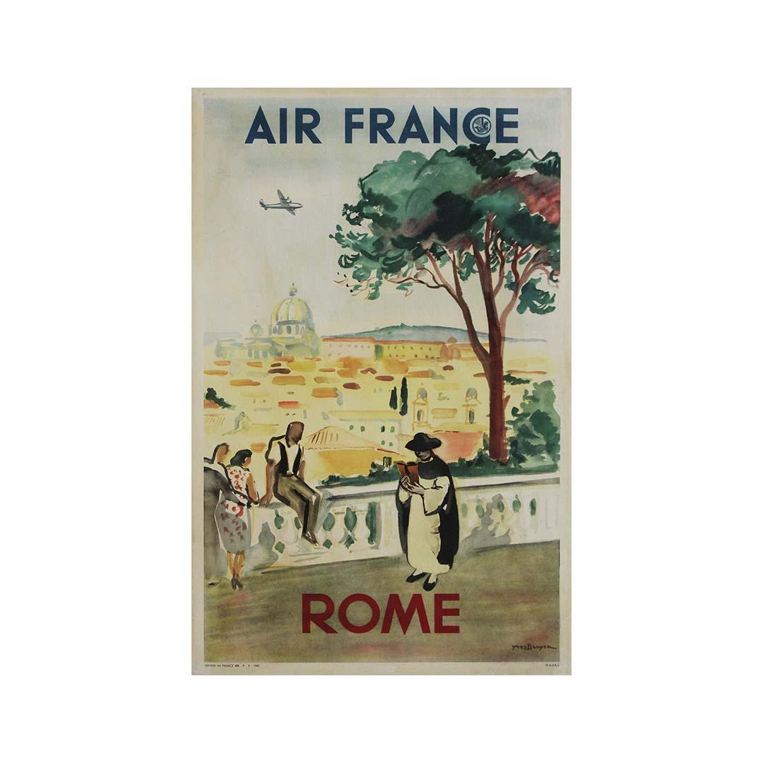 1949 original travel poster by Yves Brayer promoting Air France trips to Rome For Sale 3