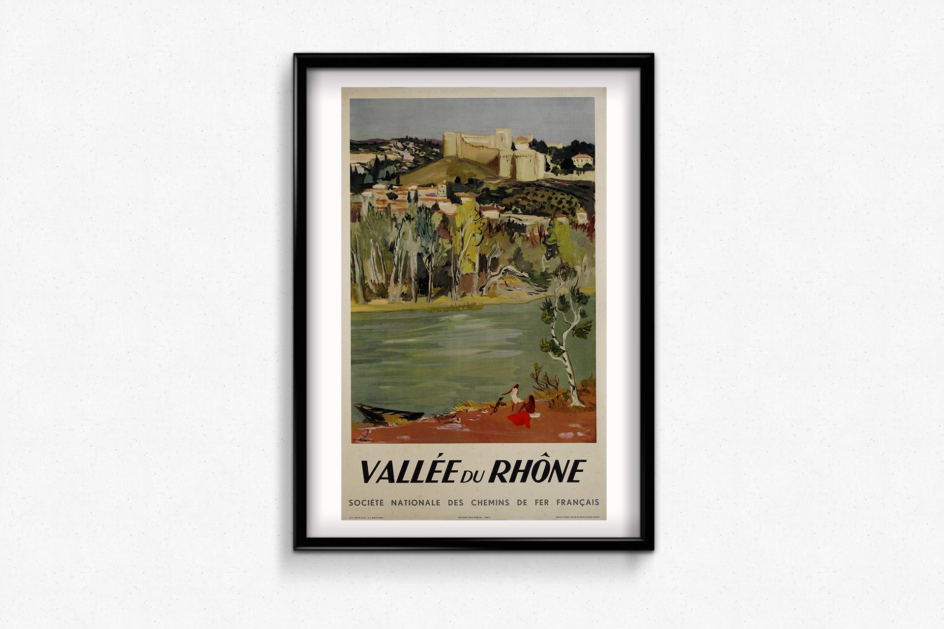 1954 original travel poster by Yves Brayer for the SNCF Vallée du Rhone For Sale 1