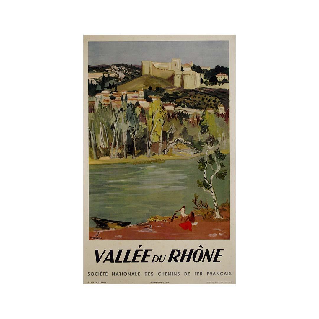 1954 original travel poster by Yves Brayer for the SNCF Vallée du Rhone For Sale 3