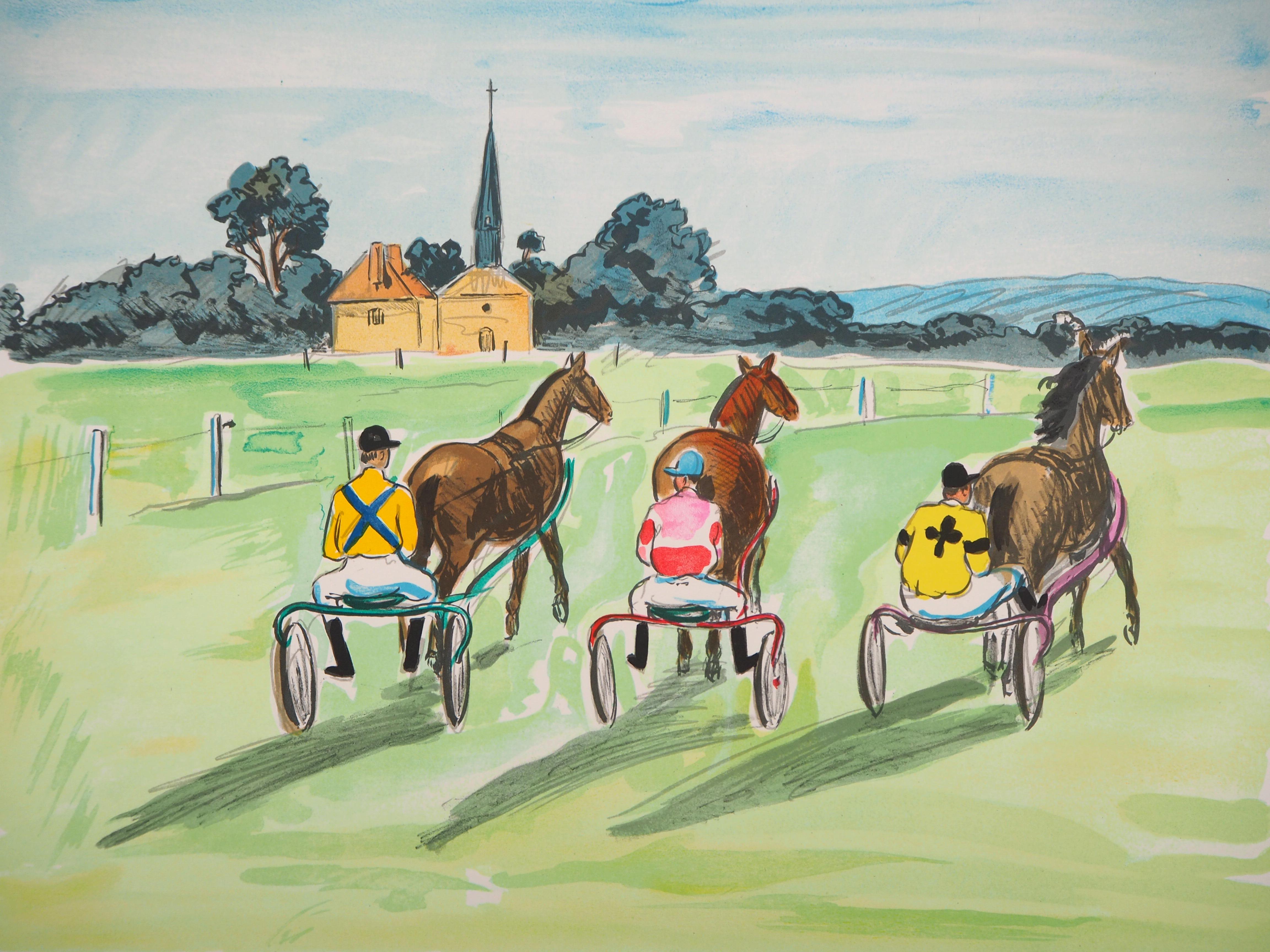 Antes de la carrera de trote - Litografía original firmada a mano y numerada - Print de Yves Brayer