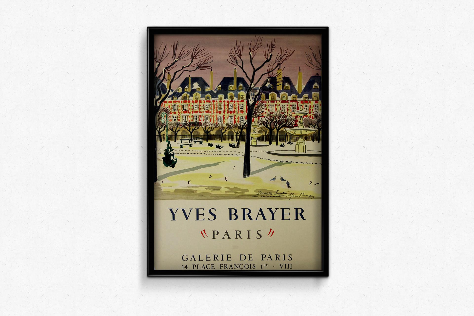 Circa 1950 Original vintage poster by Yves Brayer - Paris Place des Vosges For Sale 1