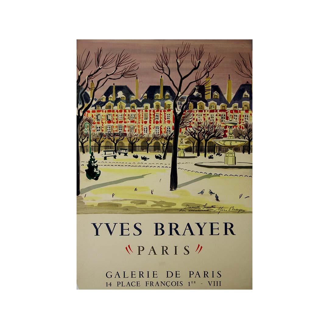 Circa 1950 Original vintage poster by Yves Brayer - Paris Place des Vosges For Sale 3