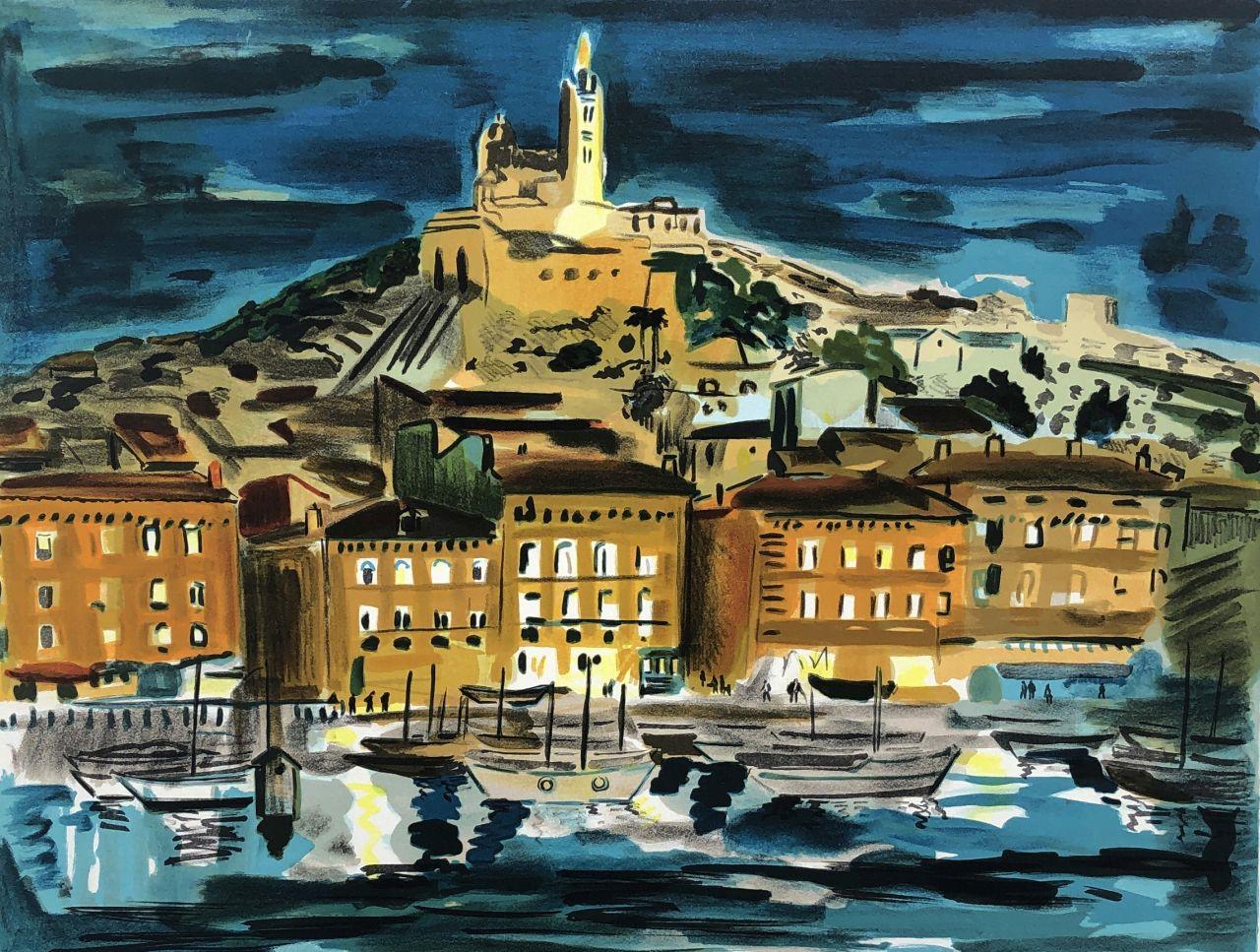 France : Marseille by Night - Original Lithograph Handsigned Numbered - Print by Yves Brayer