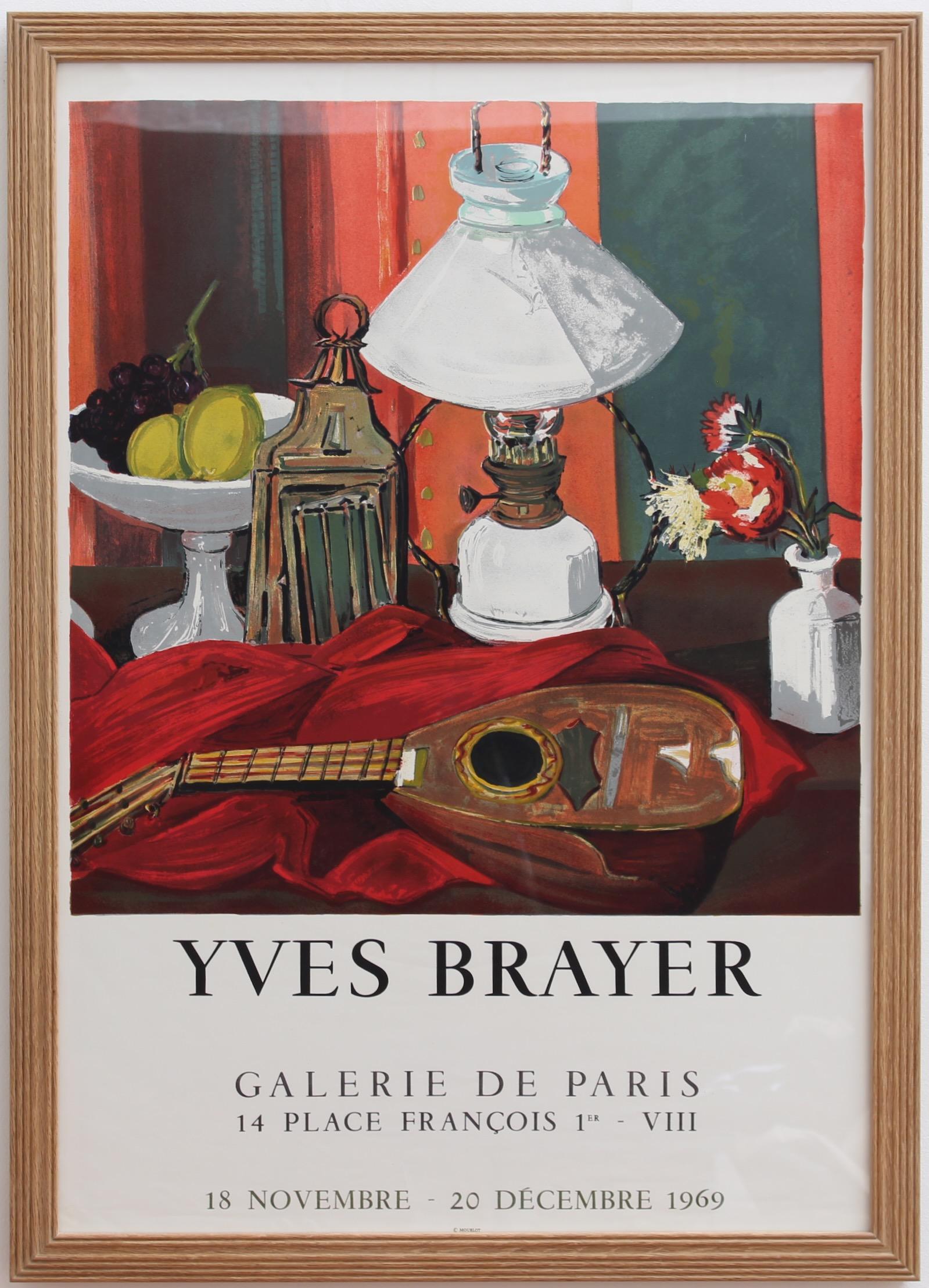 Französisches Vintage-Ausstellungsplakat für Yves Brayer (1969). Das neu gerahmte Plakat kündigt eine Ausstellung der Werke von Yves Brayer in der Galerie de Paris an, die sich damals in der Nähe des Rondells der Place de la Concorde und des