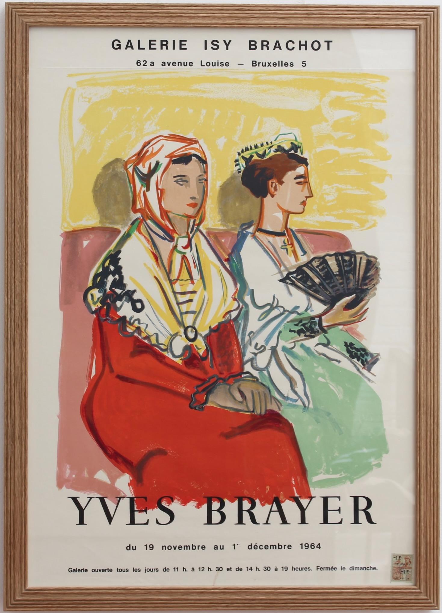 French Vintage Exhibition Poster for Yves Brayer (1964). Newly framed, the poster announces an exhibition of the works of Yves Brayer at the Galerie Isy Brachot in Brussels, Belgium. Discovered in the South of France, this gallery holds several Yves