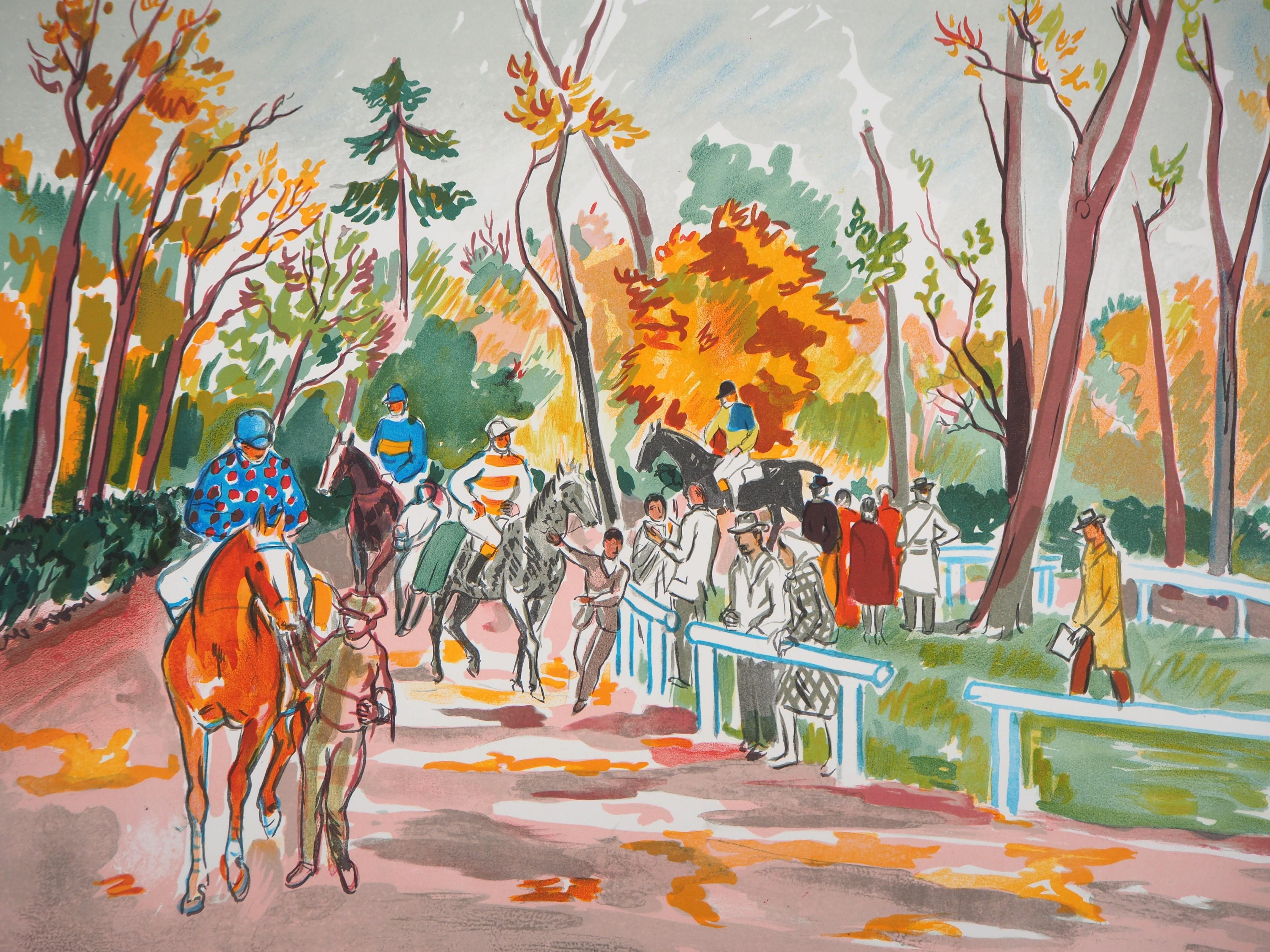 Horseback Riding in the Forest - Original Lithograph Handsigned Numbered - Print by Yves Brayer