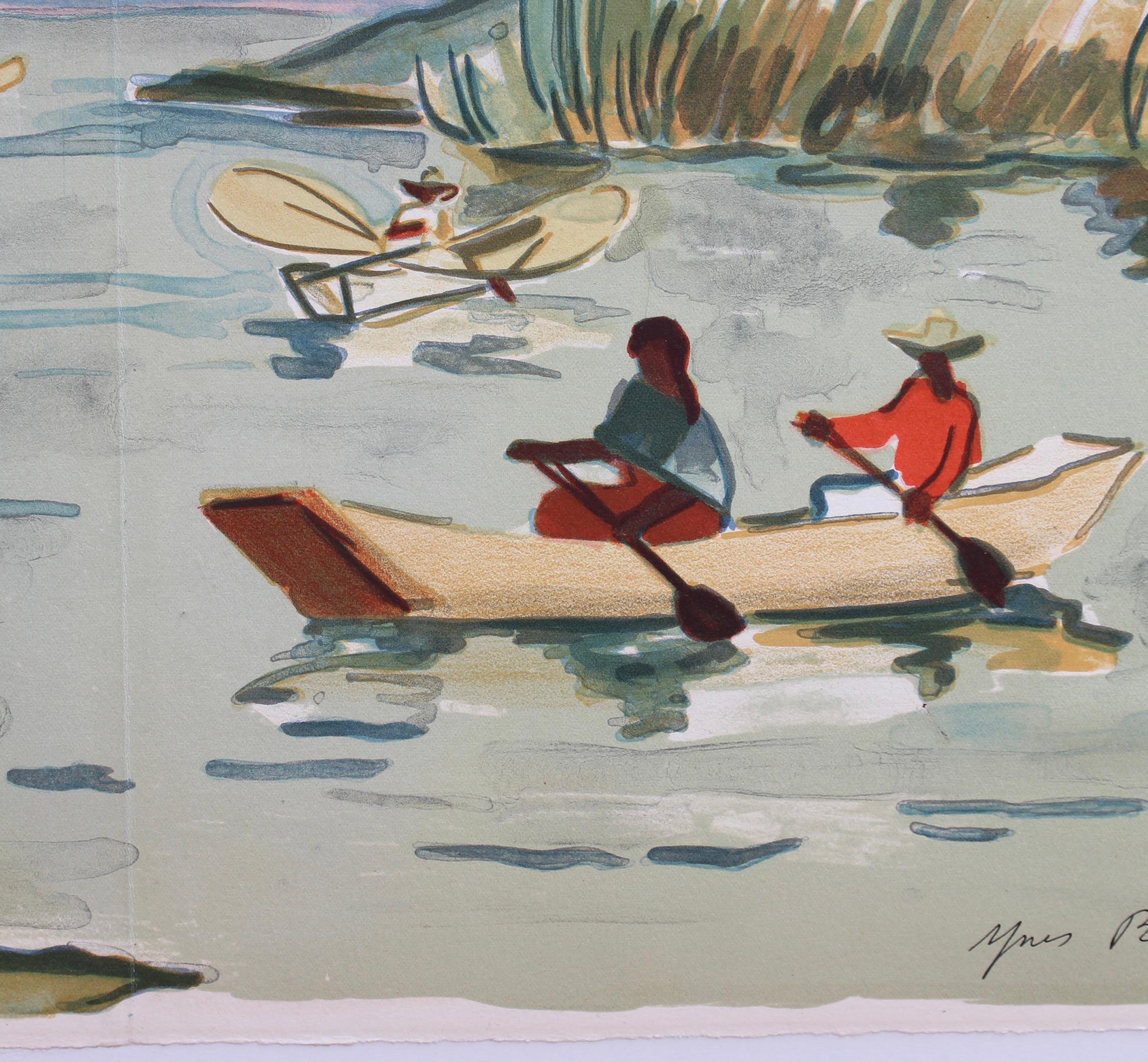 'Mexican Fishermen in Lake Patzcuaro' Lithograph by Yves Brayer Modern Landscape For Sale 10