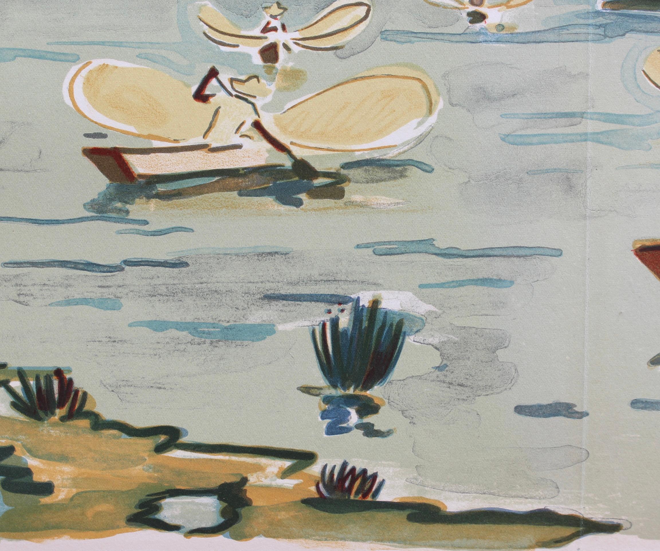 'Mexican Fishermen in Lake Patzcuaro' Lithograph by Yves Brayer Modern Landscape For Sale 10