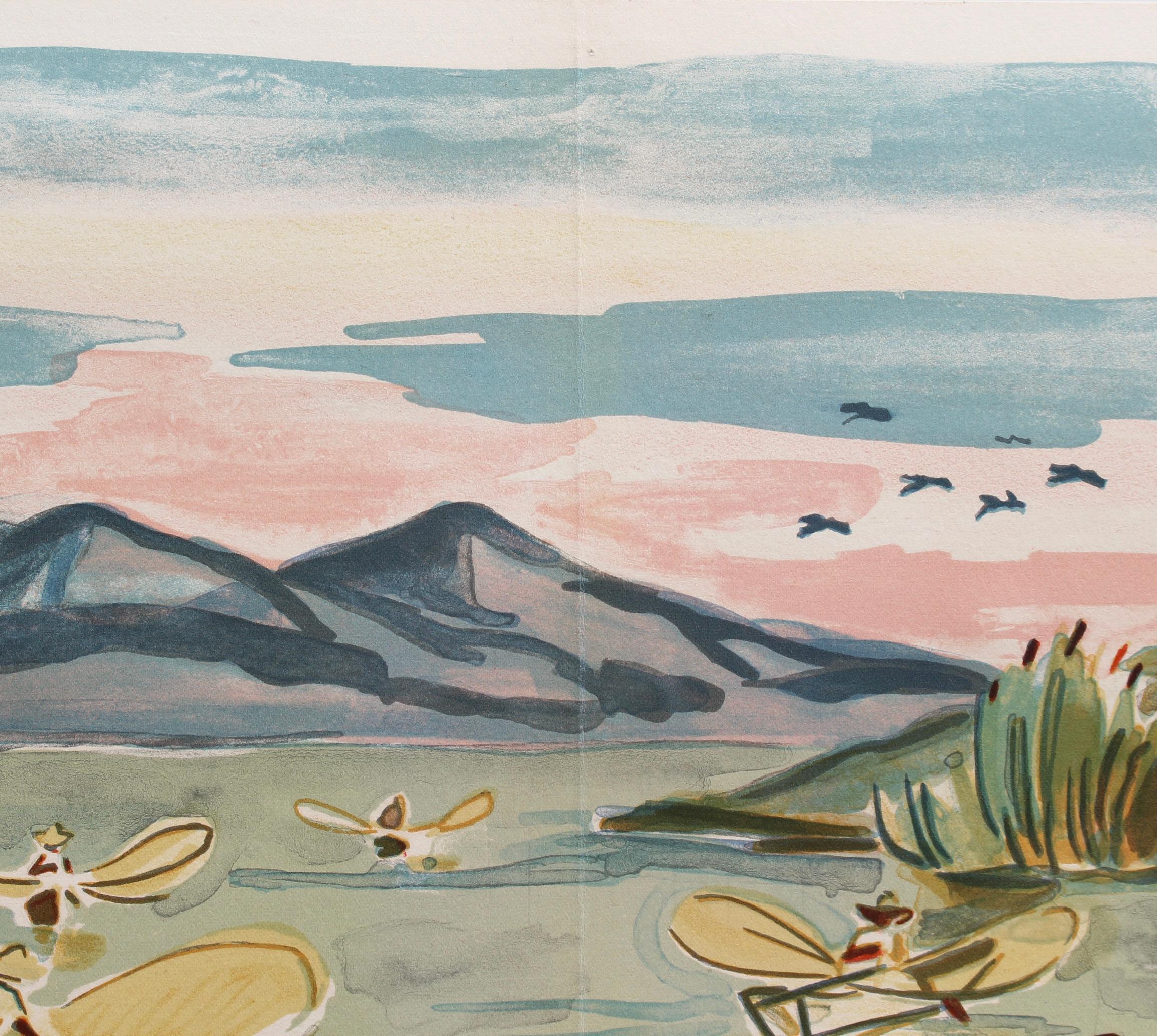 'Mexican Fishermen in Lake Patzcuaro' Lithograph by Yves Brayer Modern Landscape For Sale 15