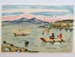 Lithograph 'Mexican Fishermen in Lake Patzcuaro' di Yves Brayer Paesaggio moderno