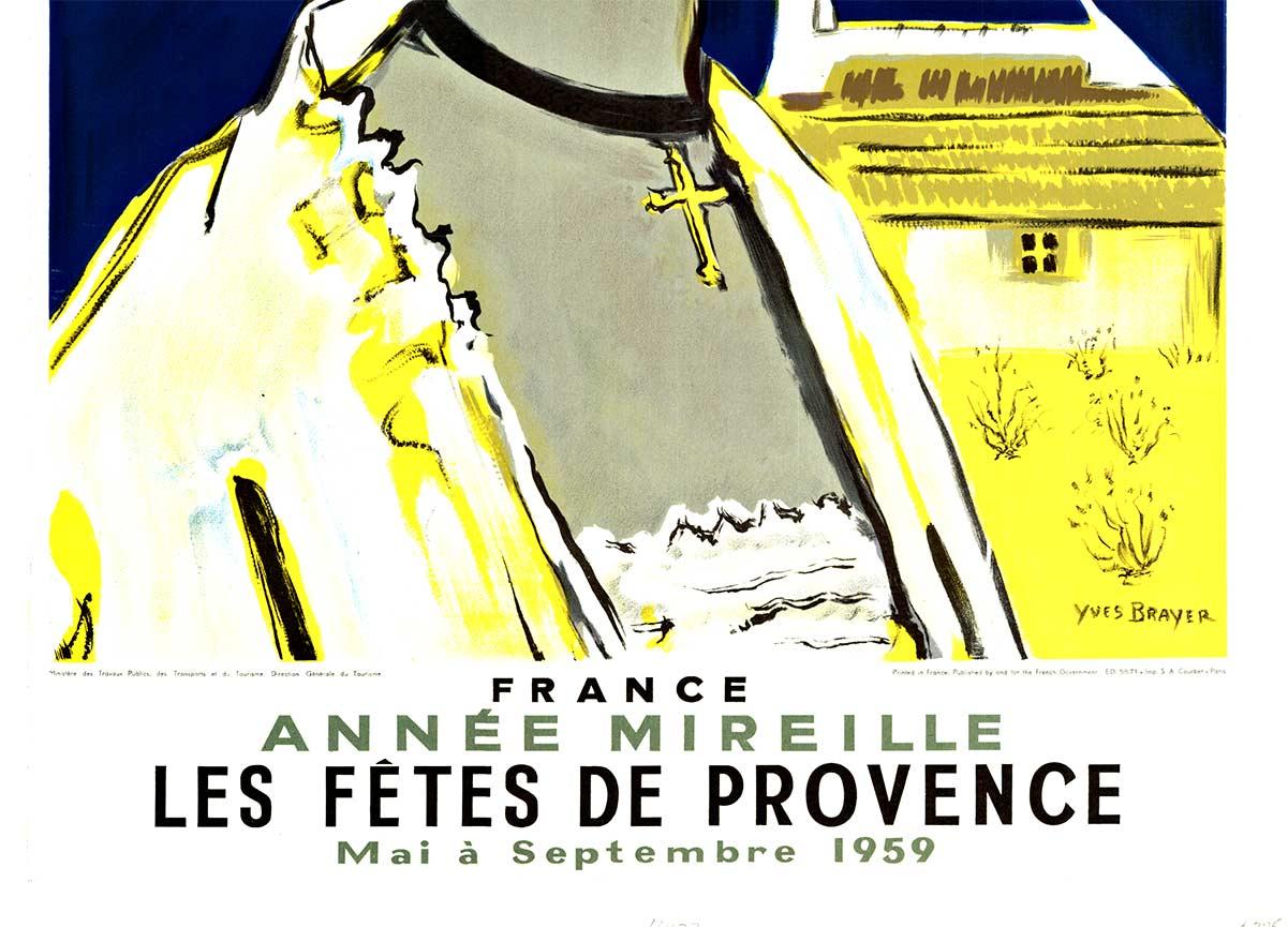 Manifesto d'epoca originale del 1959 Les Fetes de Provence Annee Mireille, Francia - Print American Modern di Yves Brayer