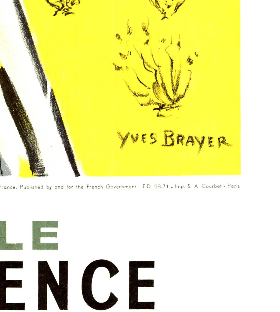 Manifesto d'epoca originale del 1959 Les Fetes de Provence Annee Mireille, Francia - Landscape Print Nero di Yves Brayer